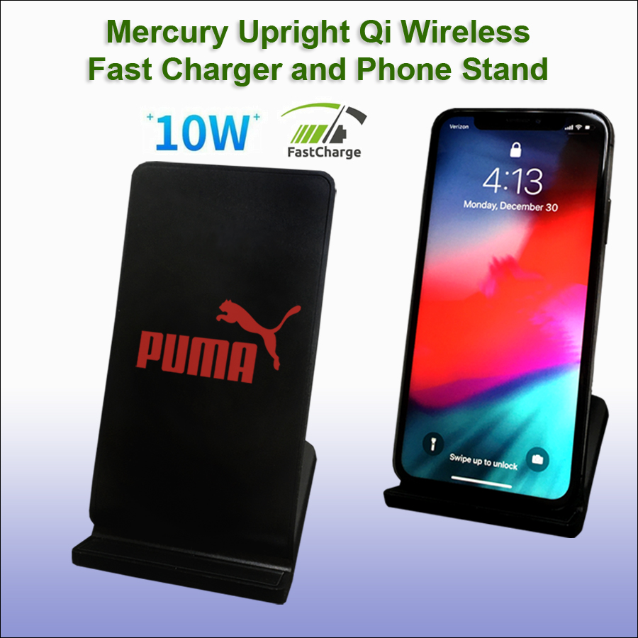 Mercury Upright Qi Wireless Fast Charger and Phone Stand - Black No Extra Tariff