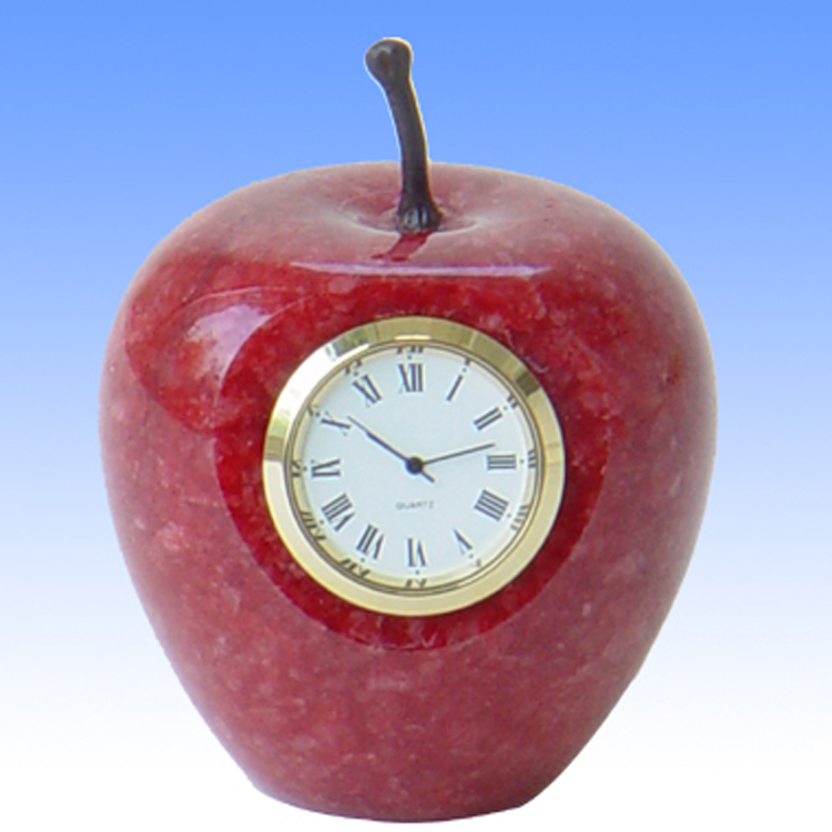 Red Marble Apple Clock With Natural Stem 2