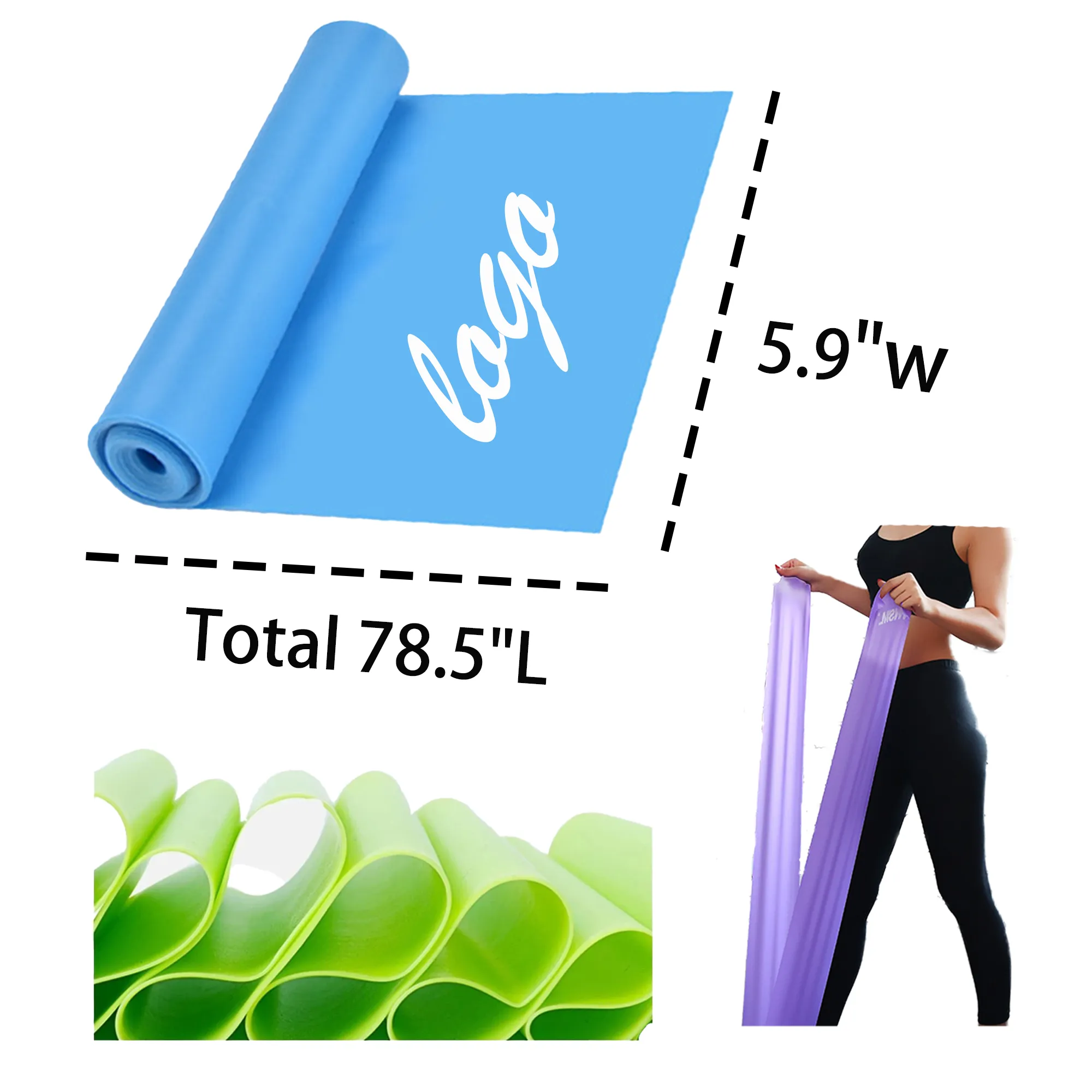Natural Latex Slimming Elastic Resistance Band 78.5"L MOQ 50 3