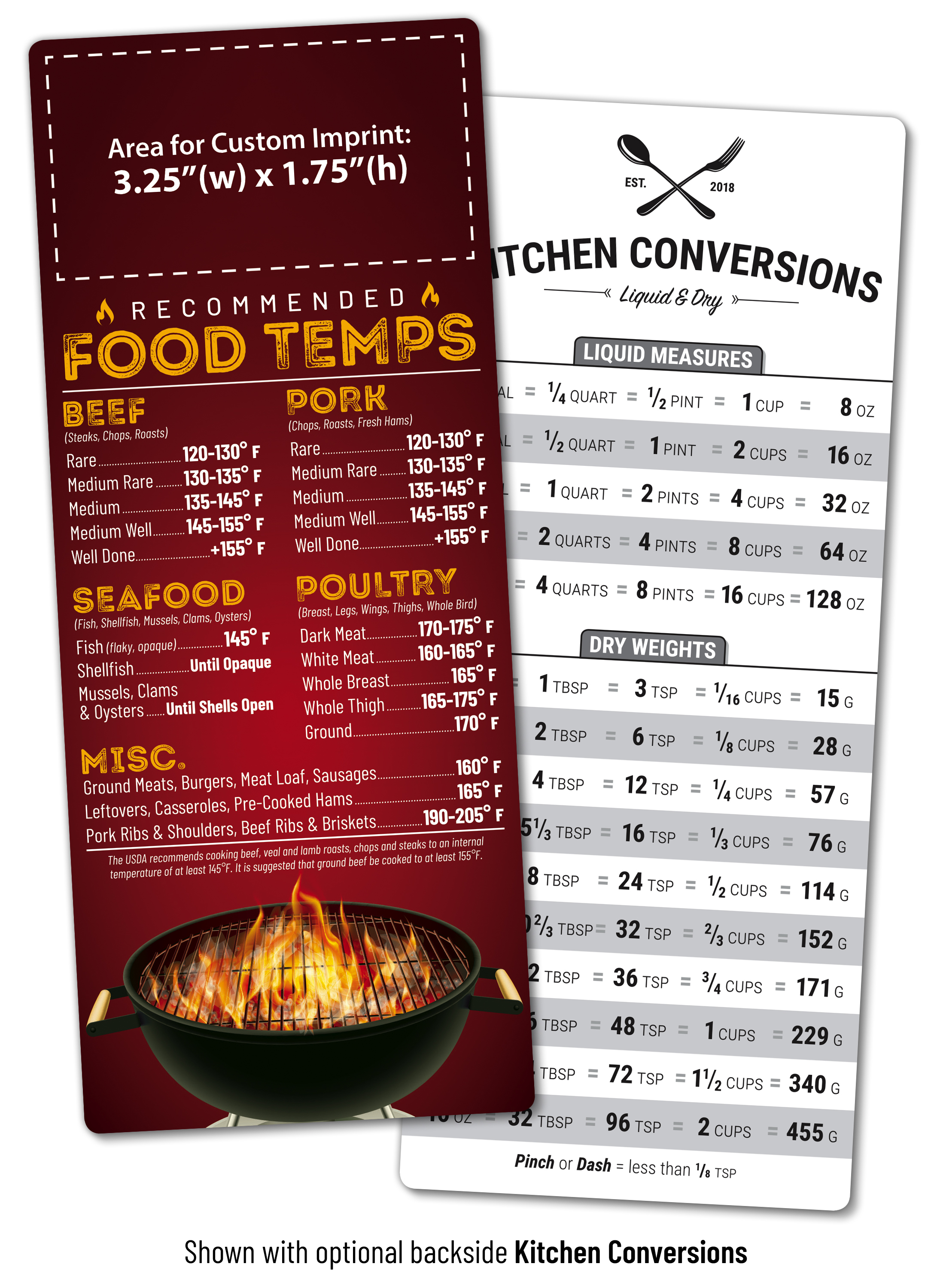 UV-Coated (1S) Paper Card - 3.5x8.5 - Recommended Food Temperatures - 10 pt. 2