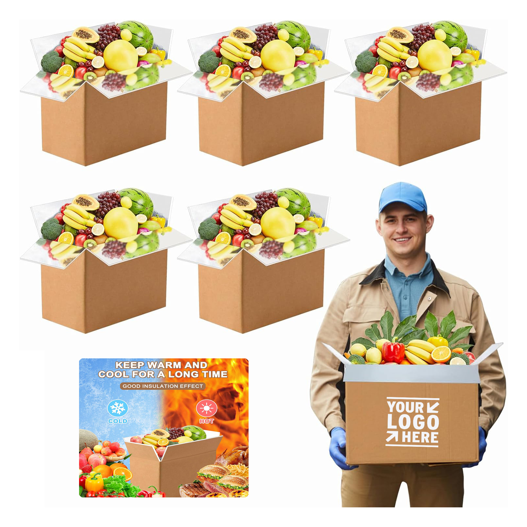 9"x5"x6"Thermo Chill Insulated Shipping Box Food Cooler Mailing Carton with Aluminum Foil Liner 