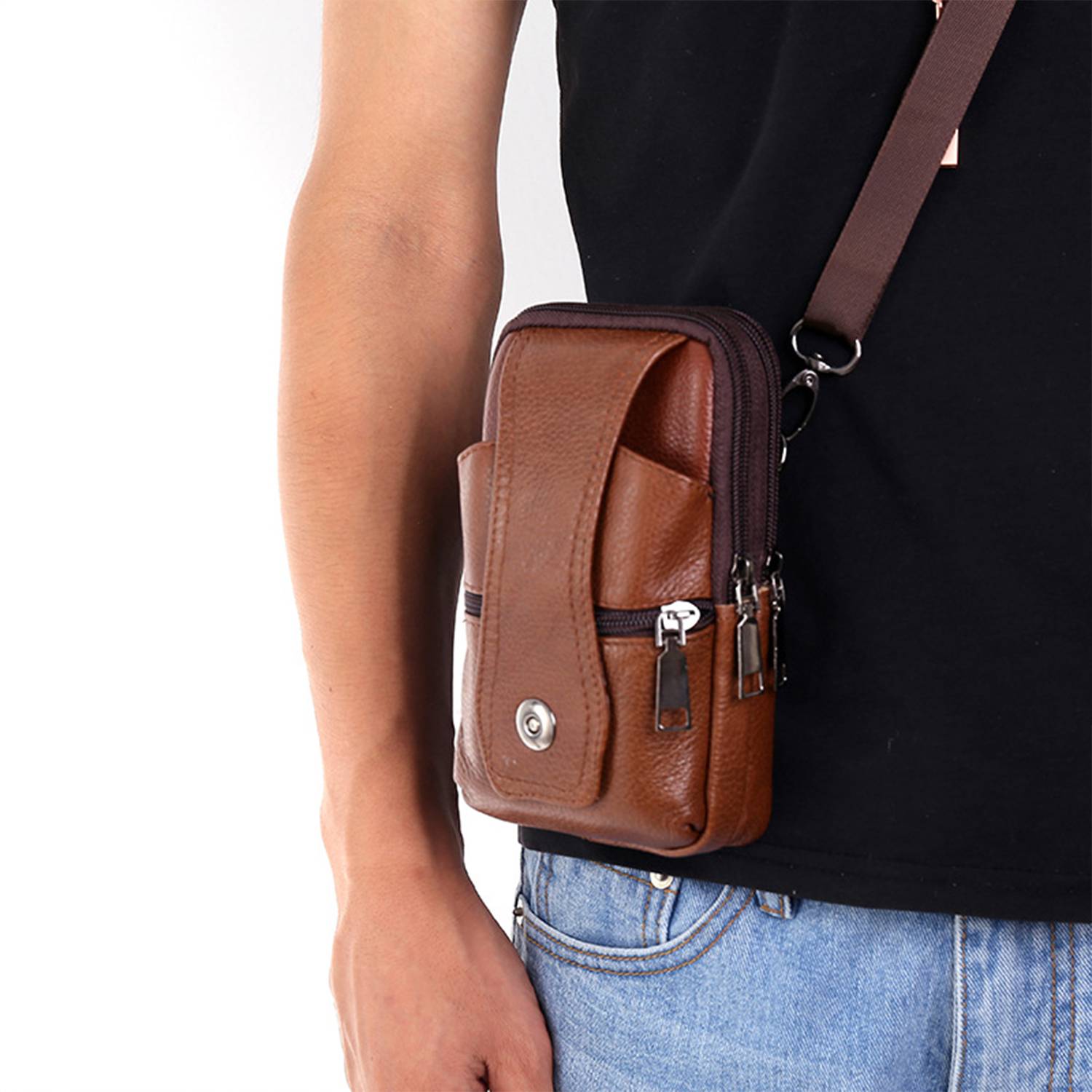 Genuine Leather Waist Bag Crossbody Waterproof Pack 5