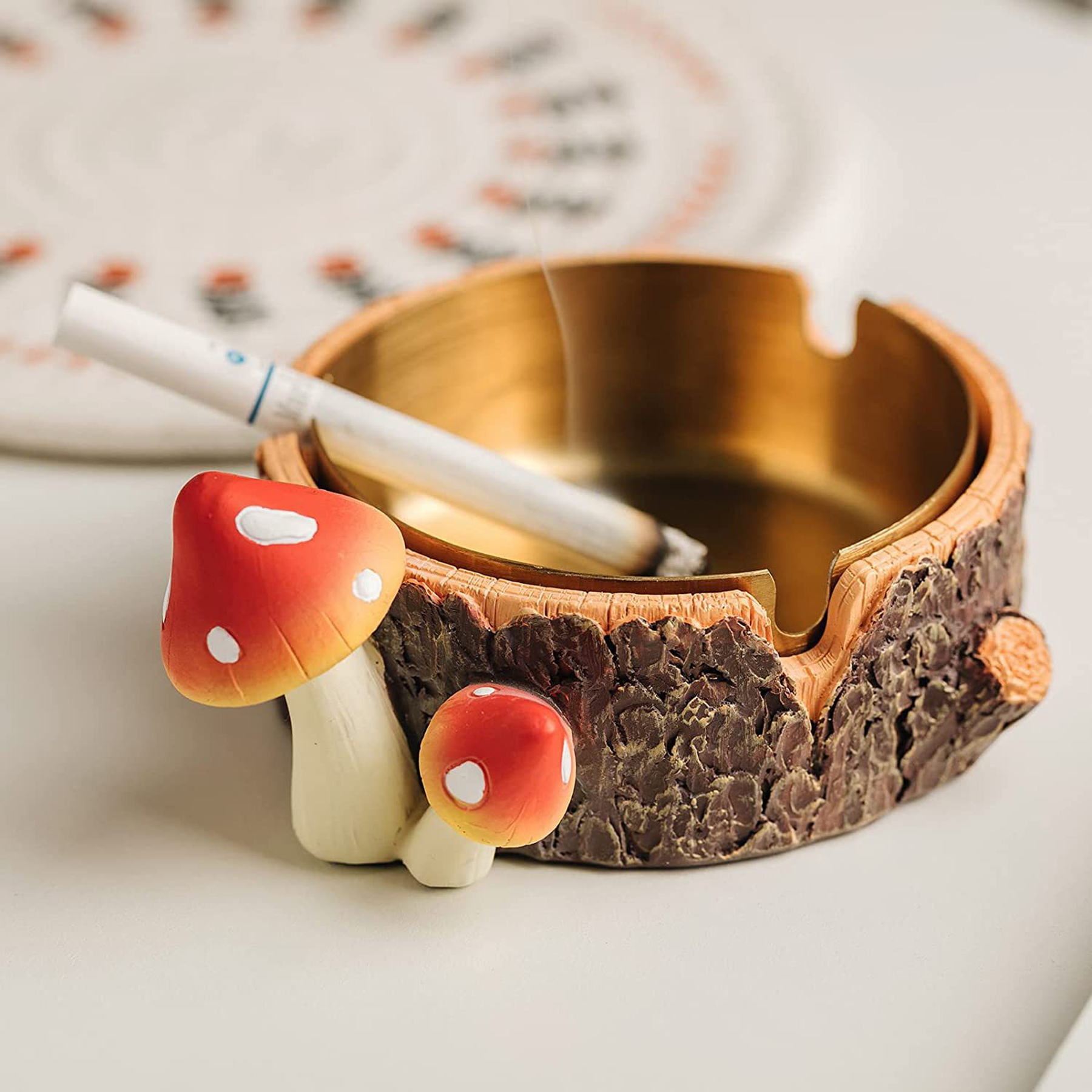 Mushroom Design Ashtray with Stainless Steel Tray for Cigarettes 3