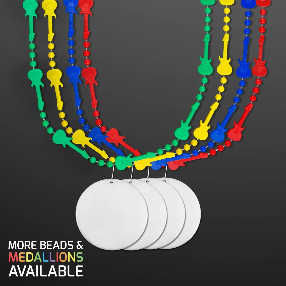 Rock Guitar Necklace Mardi Gras Beads with White Medallion 2