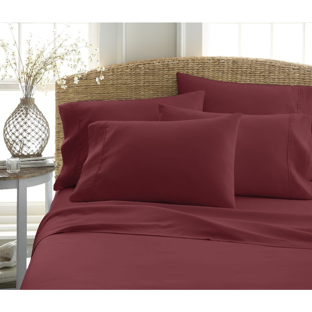 Microfiber Bed Sheet Sets - Burgundy Cali King 6 Piece Double-Brushed 1