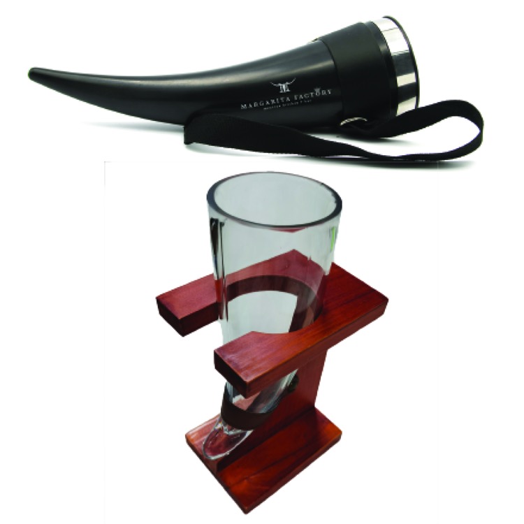 Plastic Viking Horn Cup & Wooden Holder 1