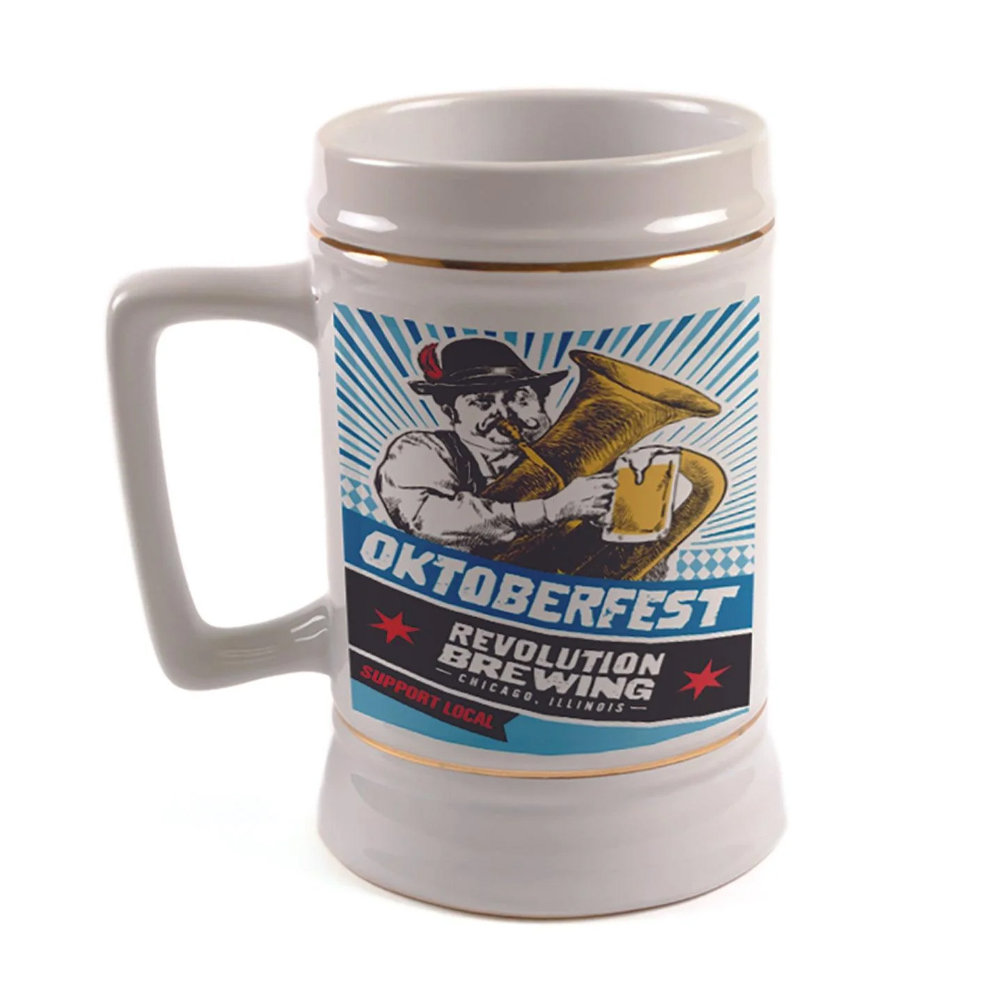 22 Oz Full Color Ceramic SteinWhite with Rectangle Handle 2