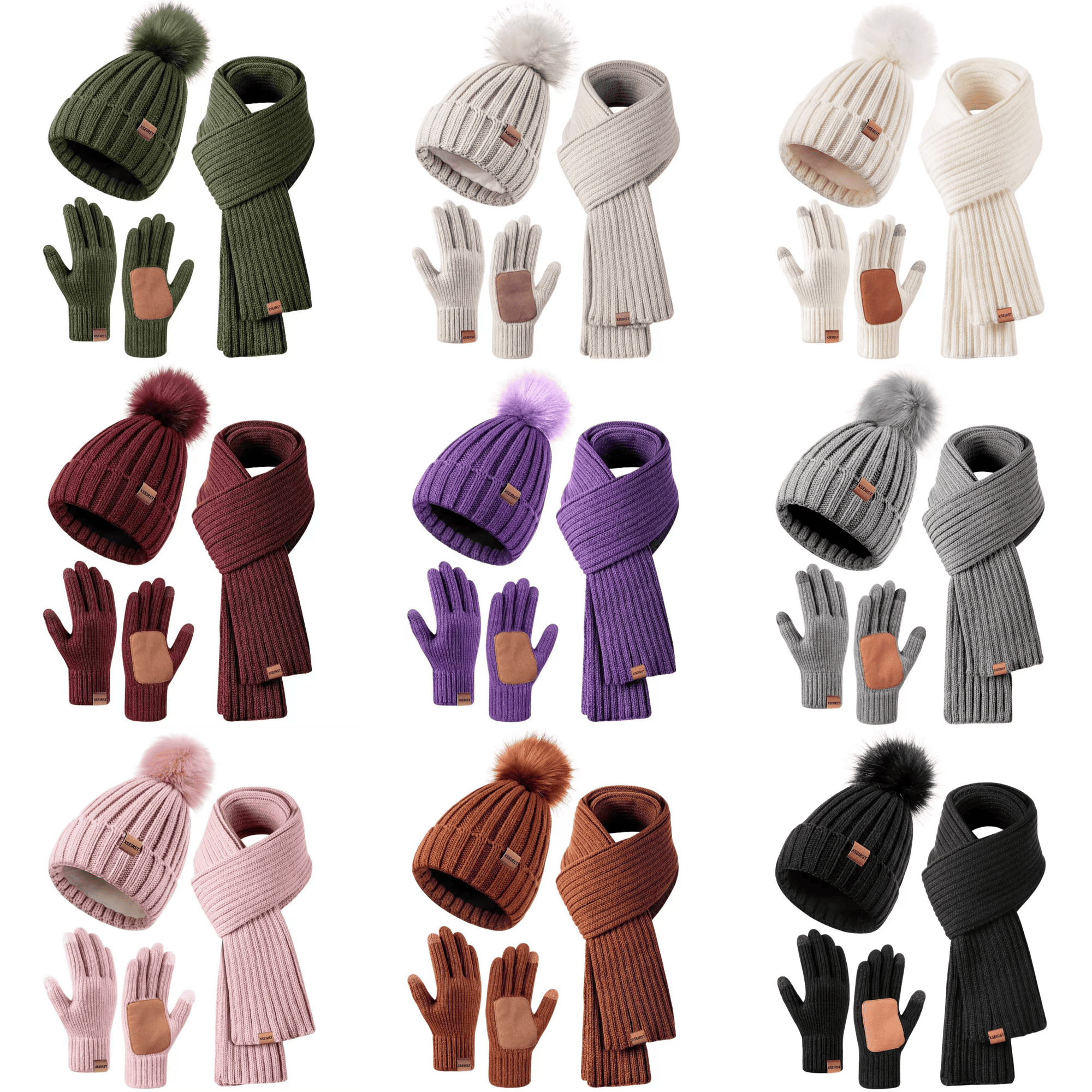 Custom Logo Warm Beanie Scarf And Gloves Set 3