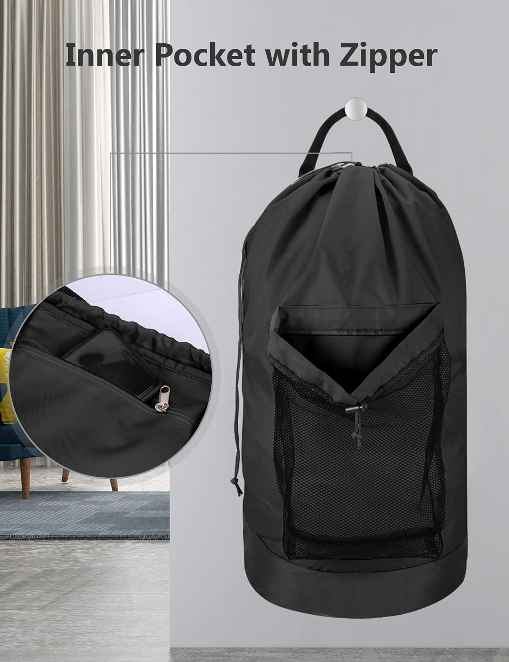 Laundry Bag with Shoulder Straps and Mesh Pocket Durable 8