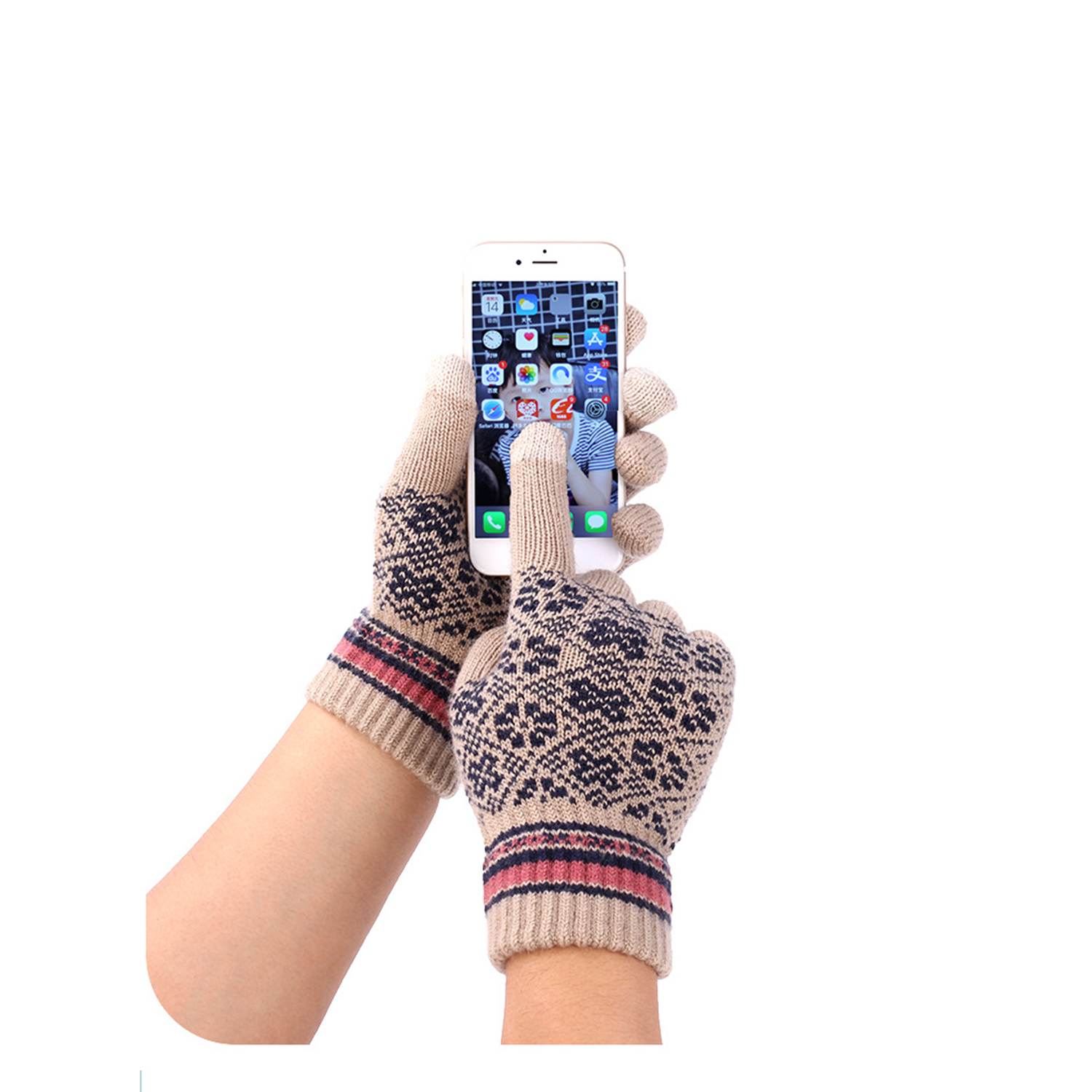 Womens Winter Beanie Hat Scarf Touchscreen Gloves Set 4