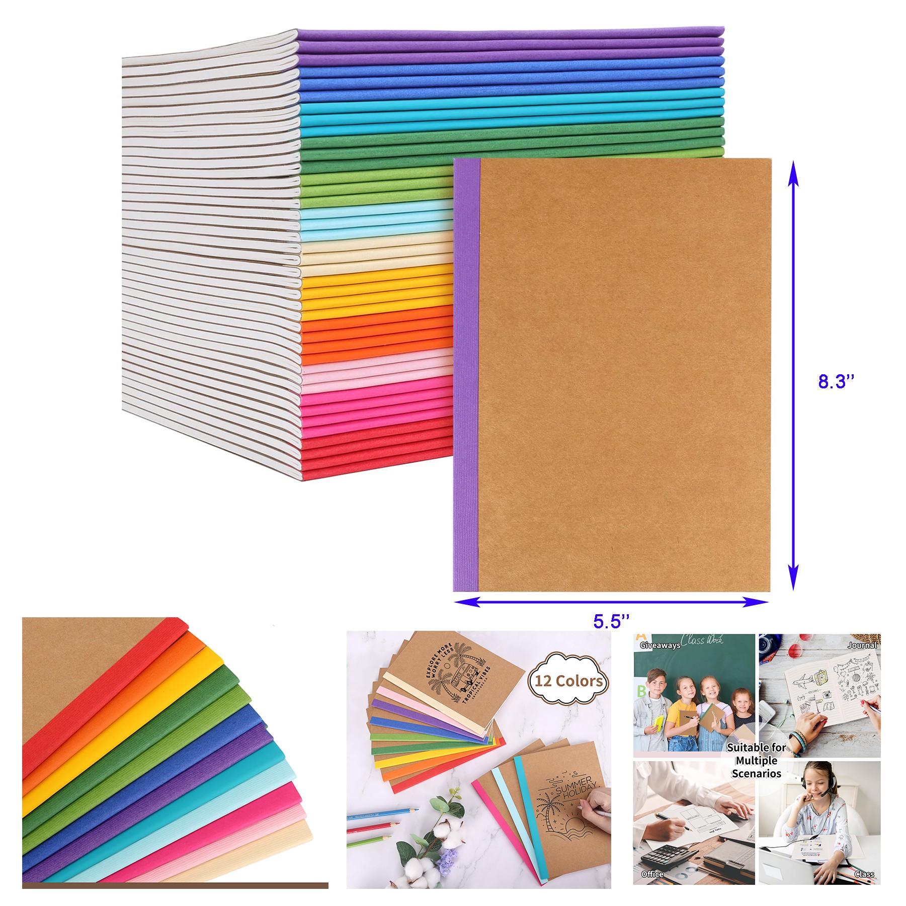 60 Pages 12 Assorted Colors Kraft Notebook 2