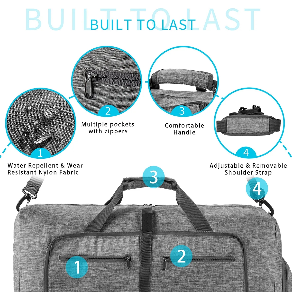 65L Waterproof Duffle Bag Foldable Travel Versatile Luggage 7