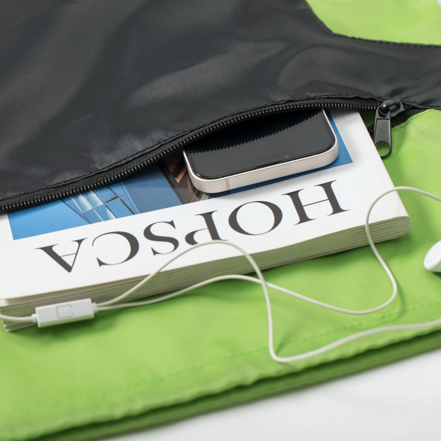 Two-Tone Front Zipper Drawstring Bag with Side Mesh Pocket and Earphone Slot (14" x 18") 4
