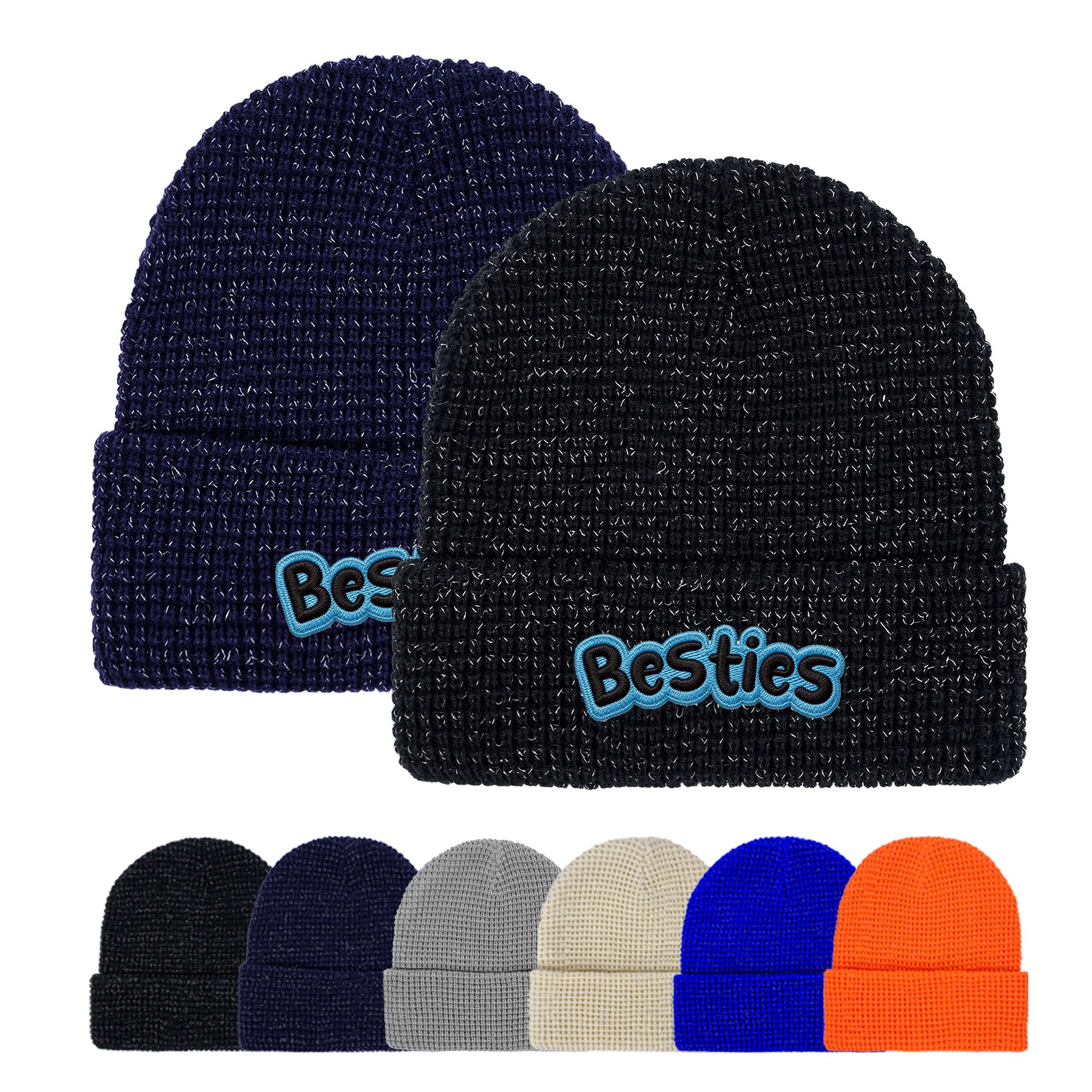 Shiny Waffle Knit Cuffed Beanie (Unisex) 4