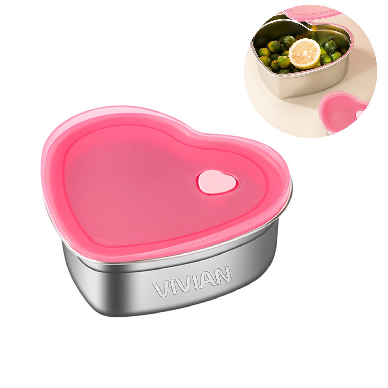30oz Stainless Steel Heart Cake Containe w/ Lid 2