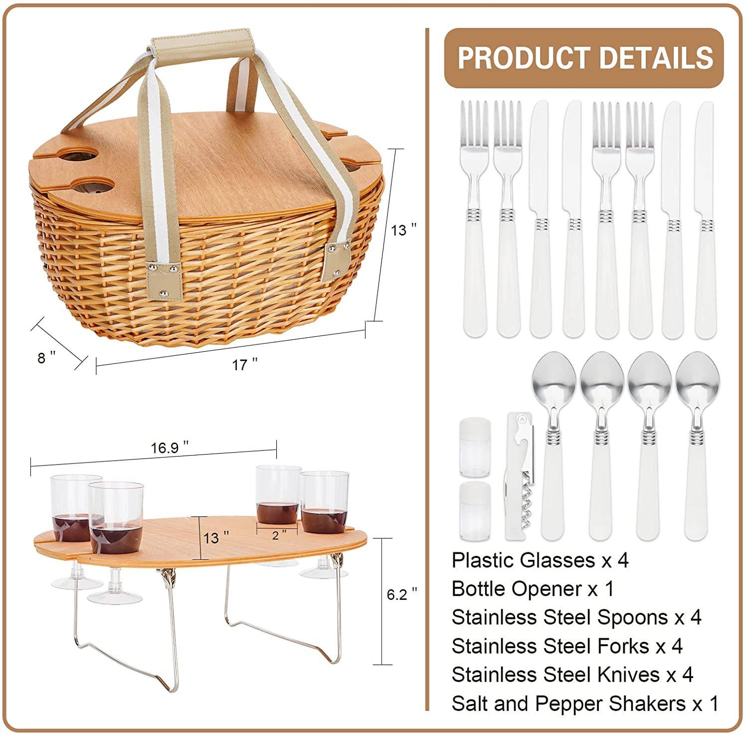 Round Portable Picnic Basket For Knife And Fork Table 6