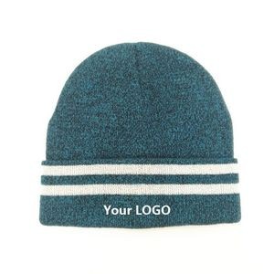 Reflective Yarn Stripe Knitted Beanie Hat 3