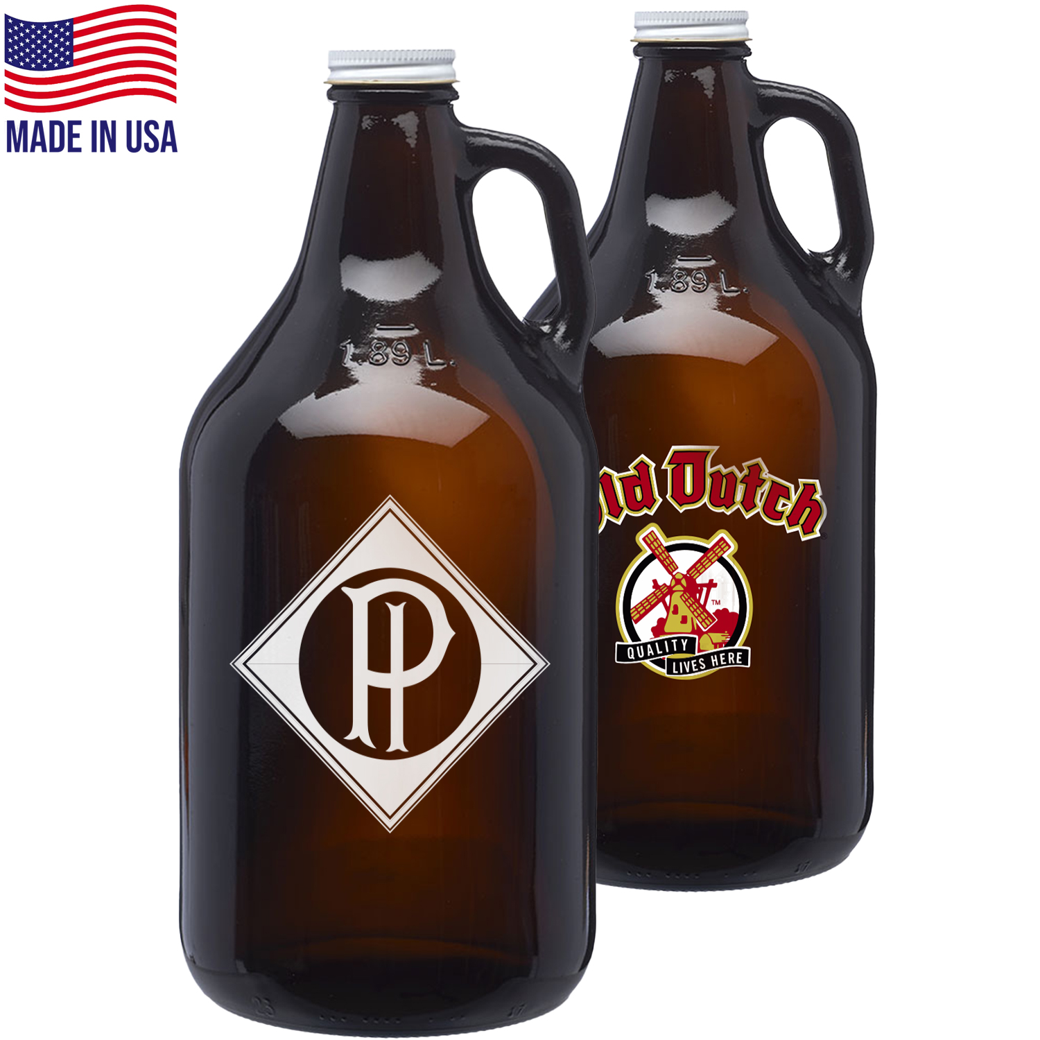 64 oz. Amber Glass Growlers, custom glassware with logo imprint 2