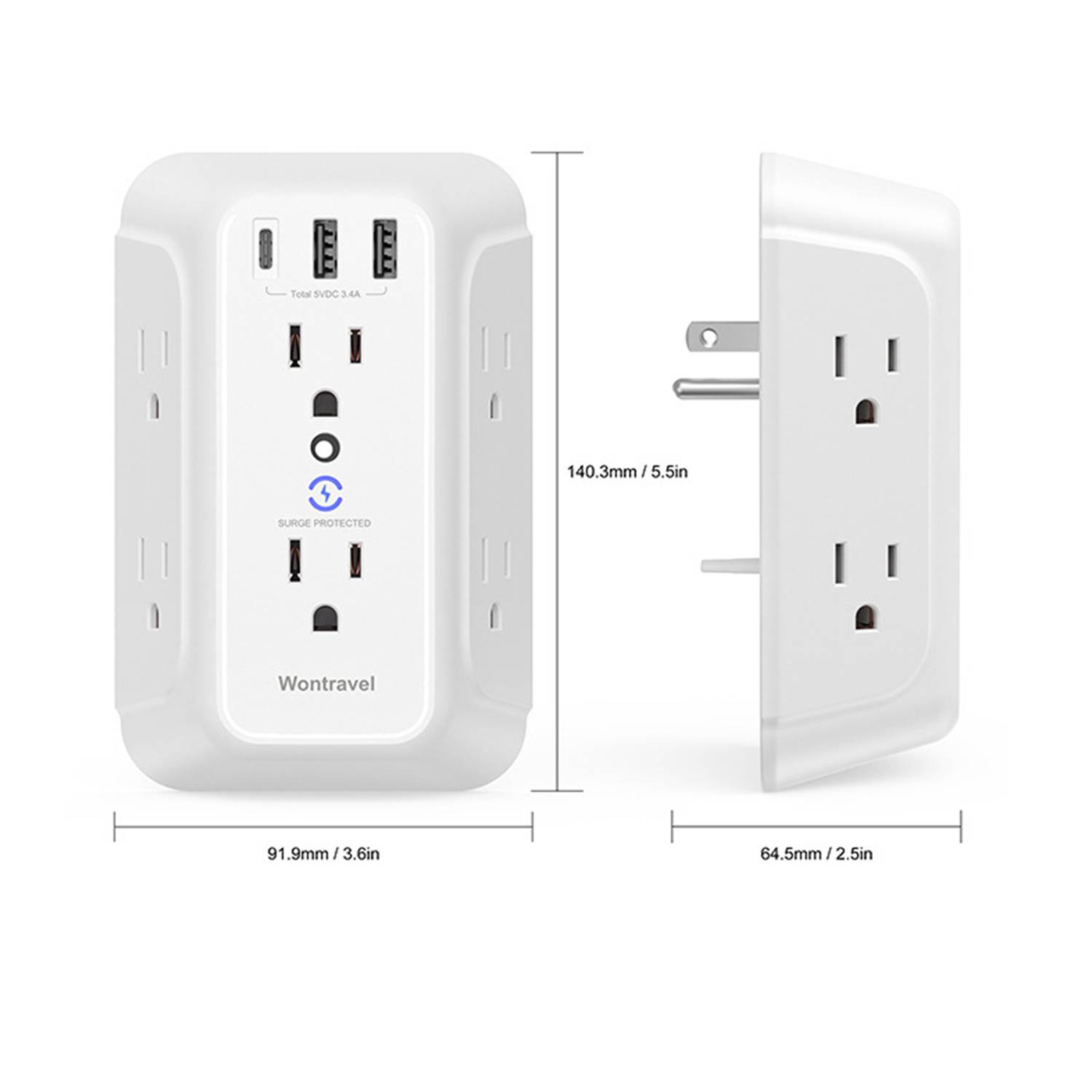 Wall Charger Surge Protector 6 Outlet Extender with 3 USB 4