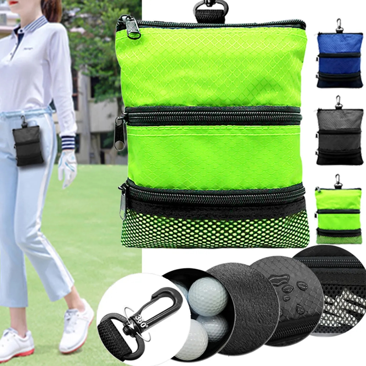 Multi-Pocket Waterproof Golf Ball Storage Tee Bag 3