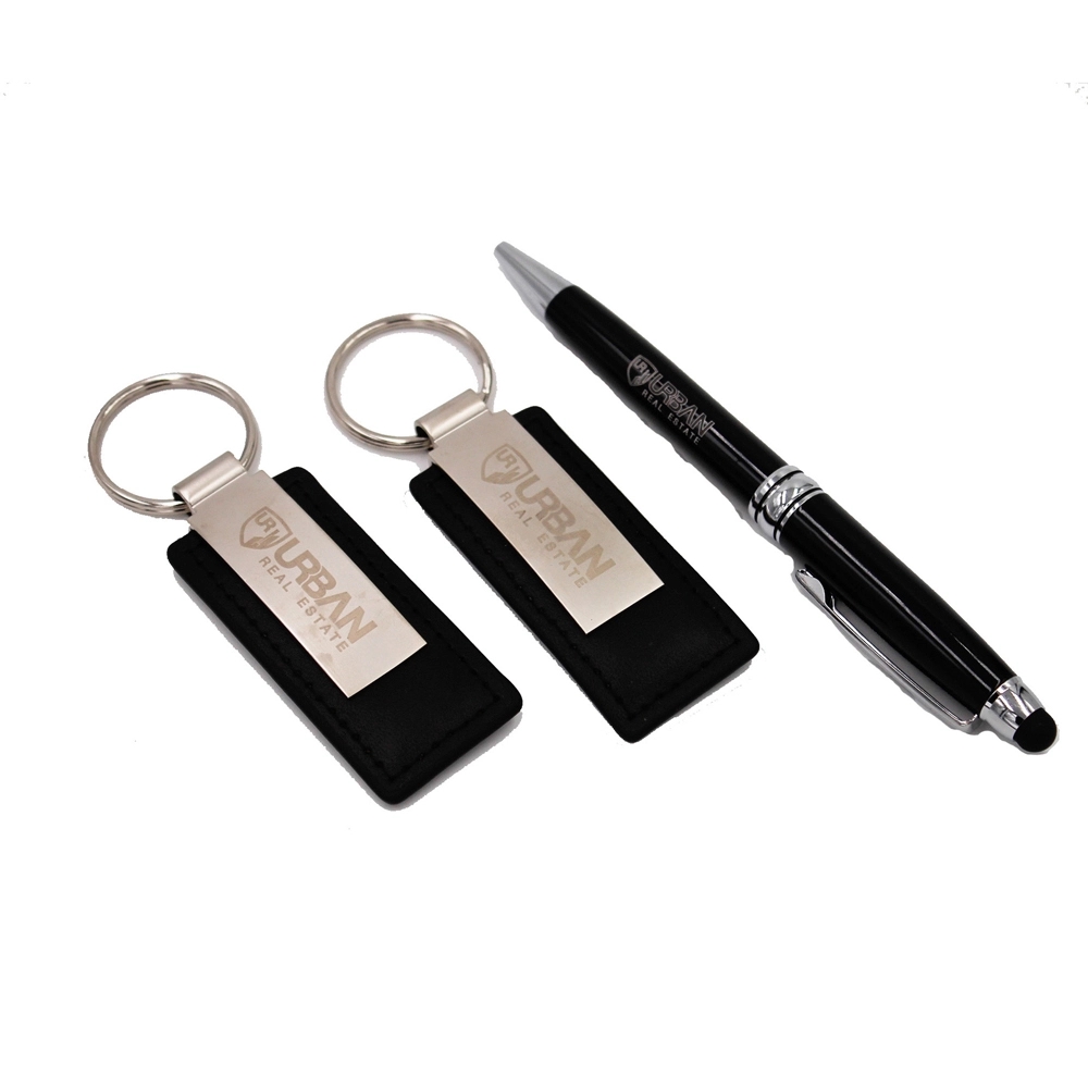 METAL PEN AND LEATHERETTE KEY TAG GIFT SET 4