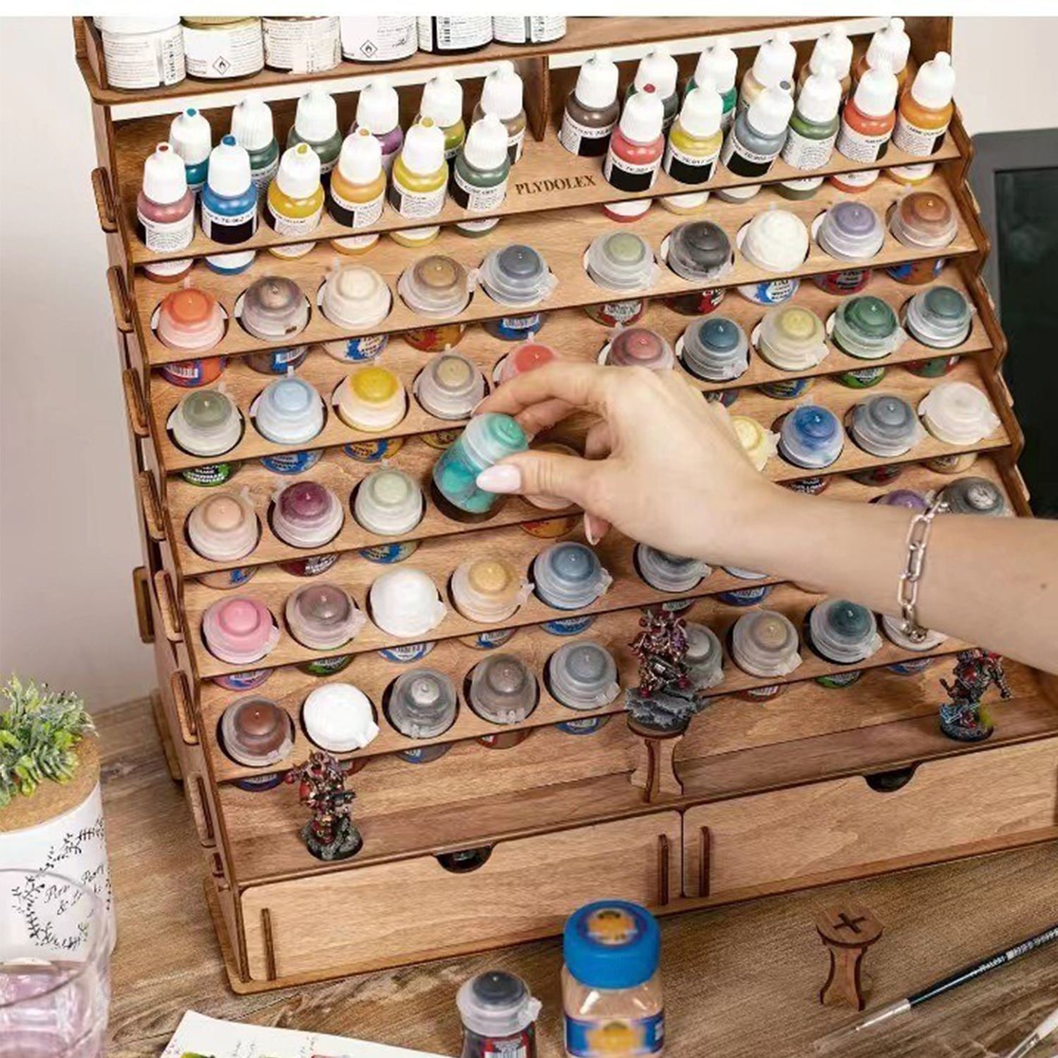 74Holes Vintage Wooden Paint Organizer 9
