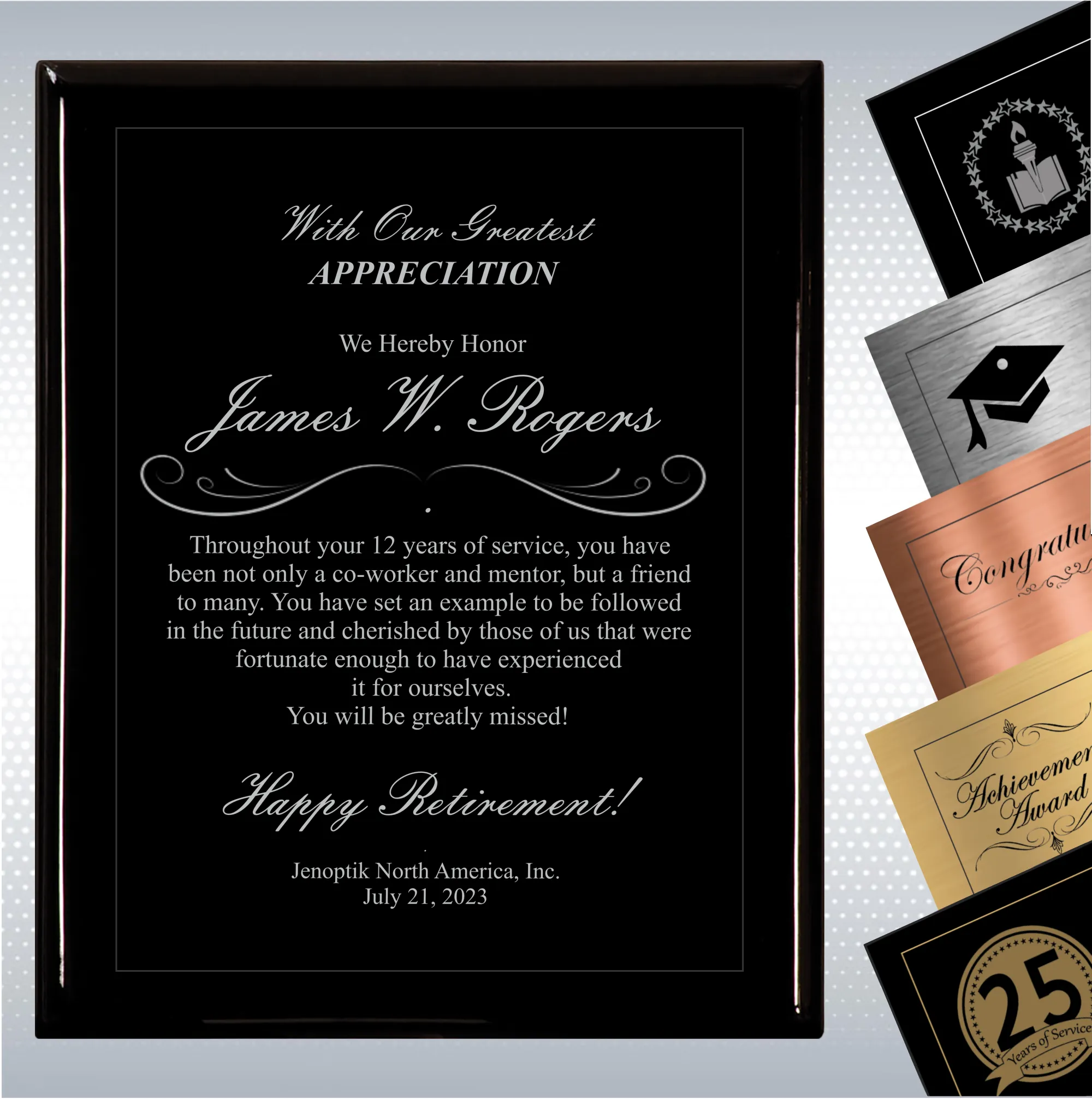 Black Piano Finish Wood Plaque Retirement Gift Award 16