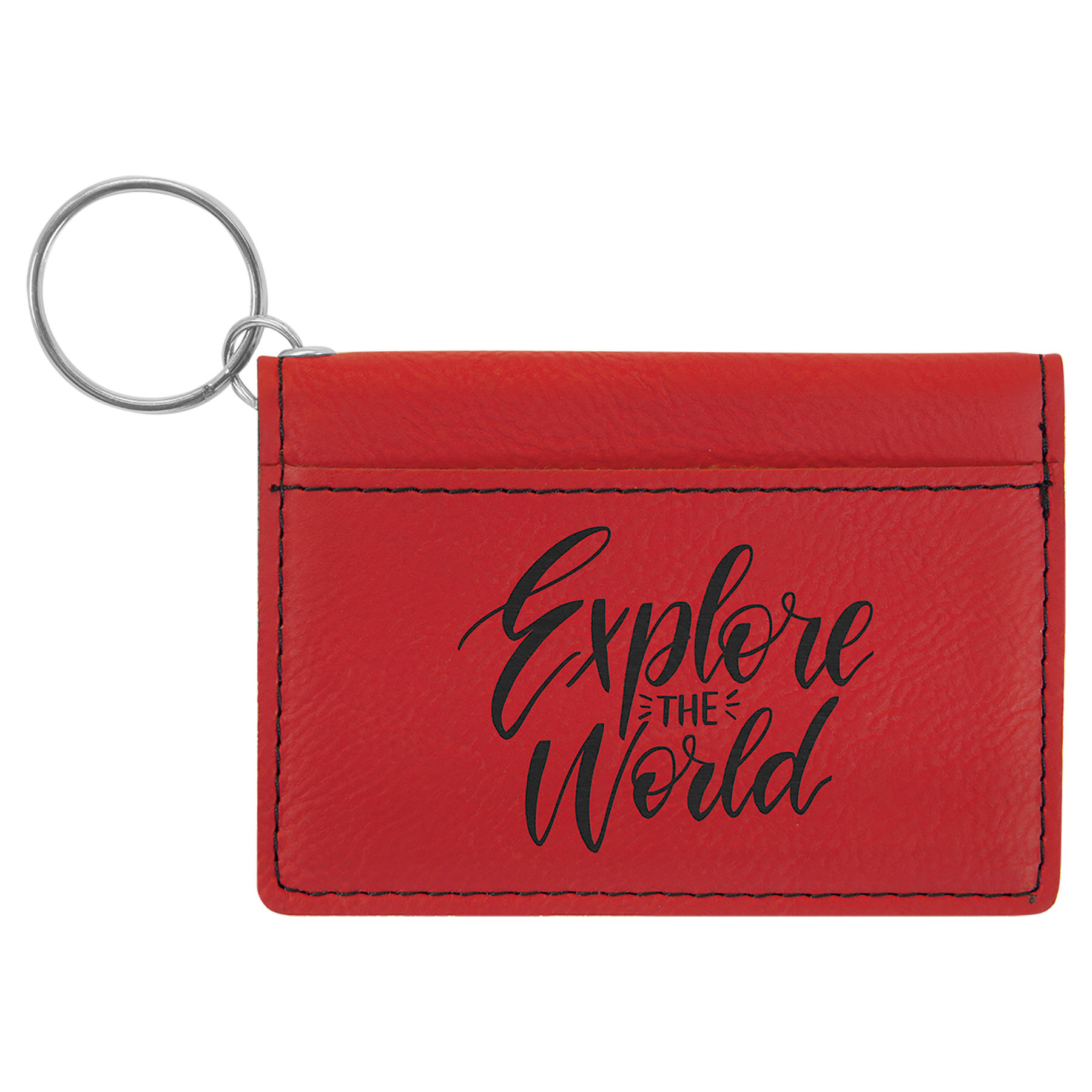 4 1/4" x 3" Red Leatherette Keychain ID Holder 2