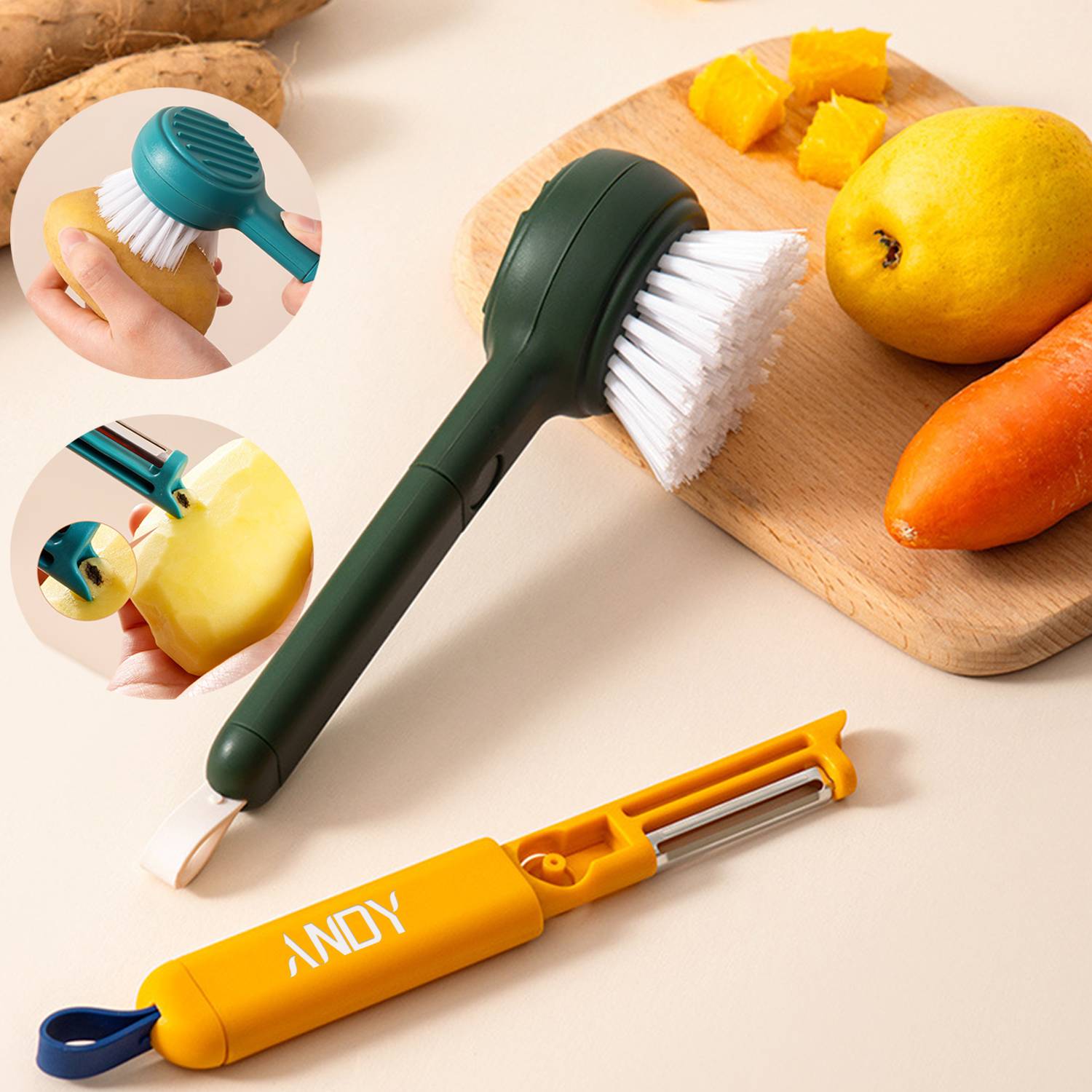 Fruit Brush Paring Knife 2 in 1 4