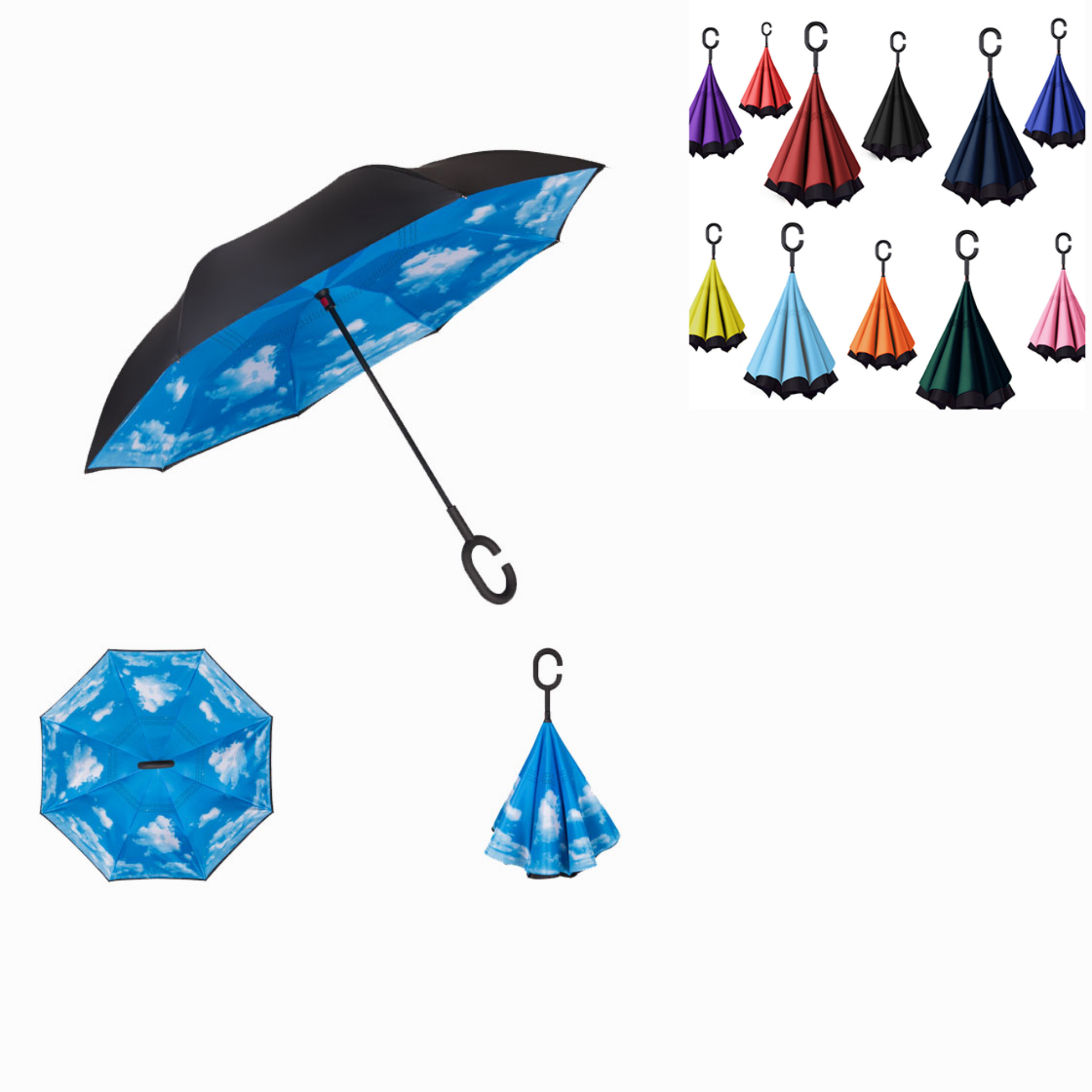 Double Layer C Shape Handle Reverse Umbrella 2
