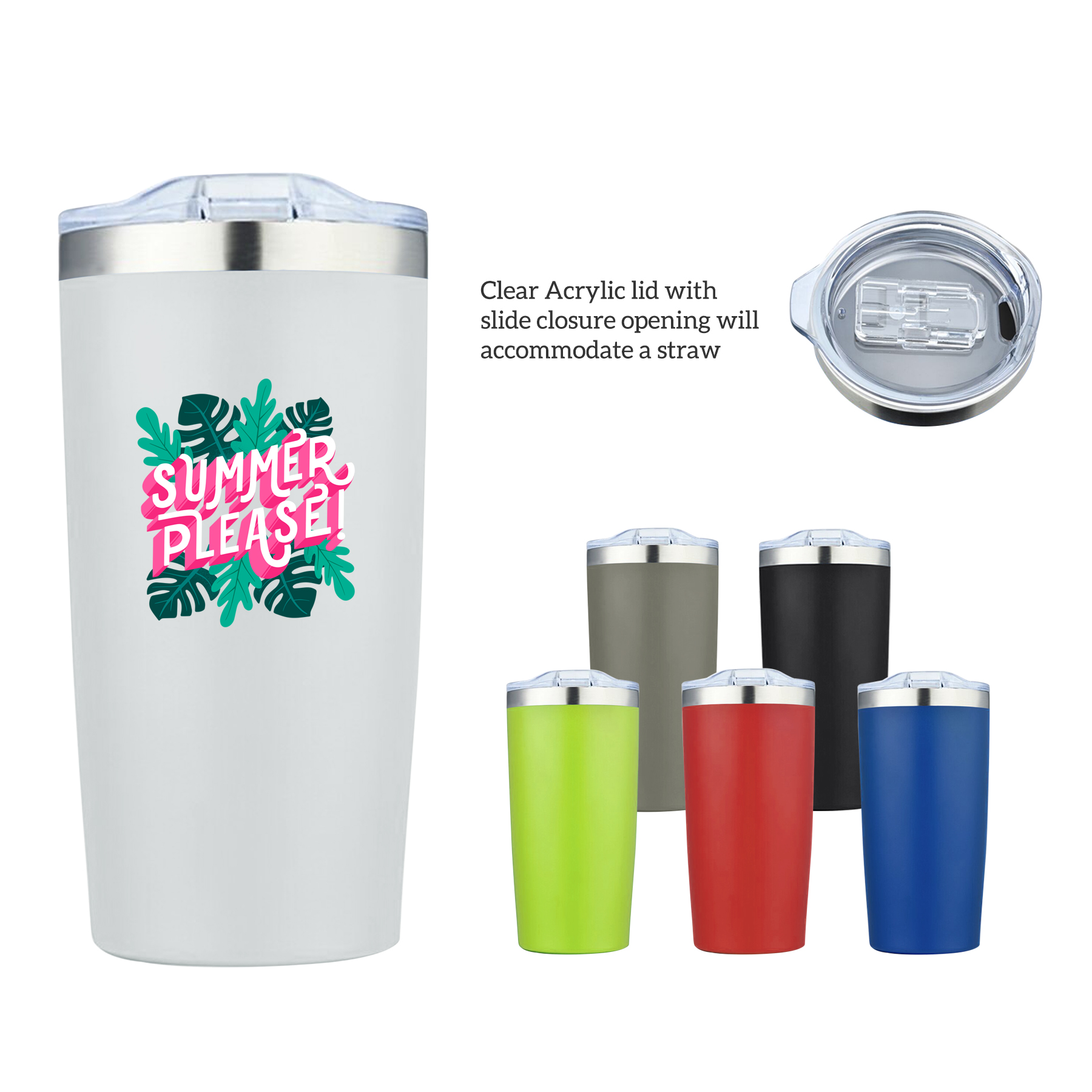 20 oz. Silver Rim Double Wall Vacuum Tumbler Water Bottle 1
