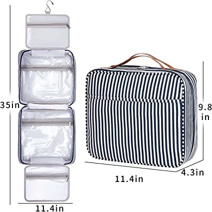 Striped Canvas Travel Waterproof Toiletry Bag / Hook 3