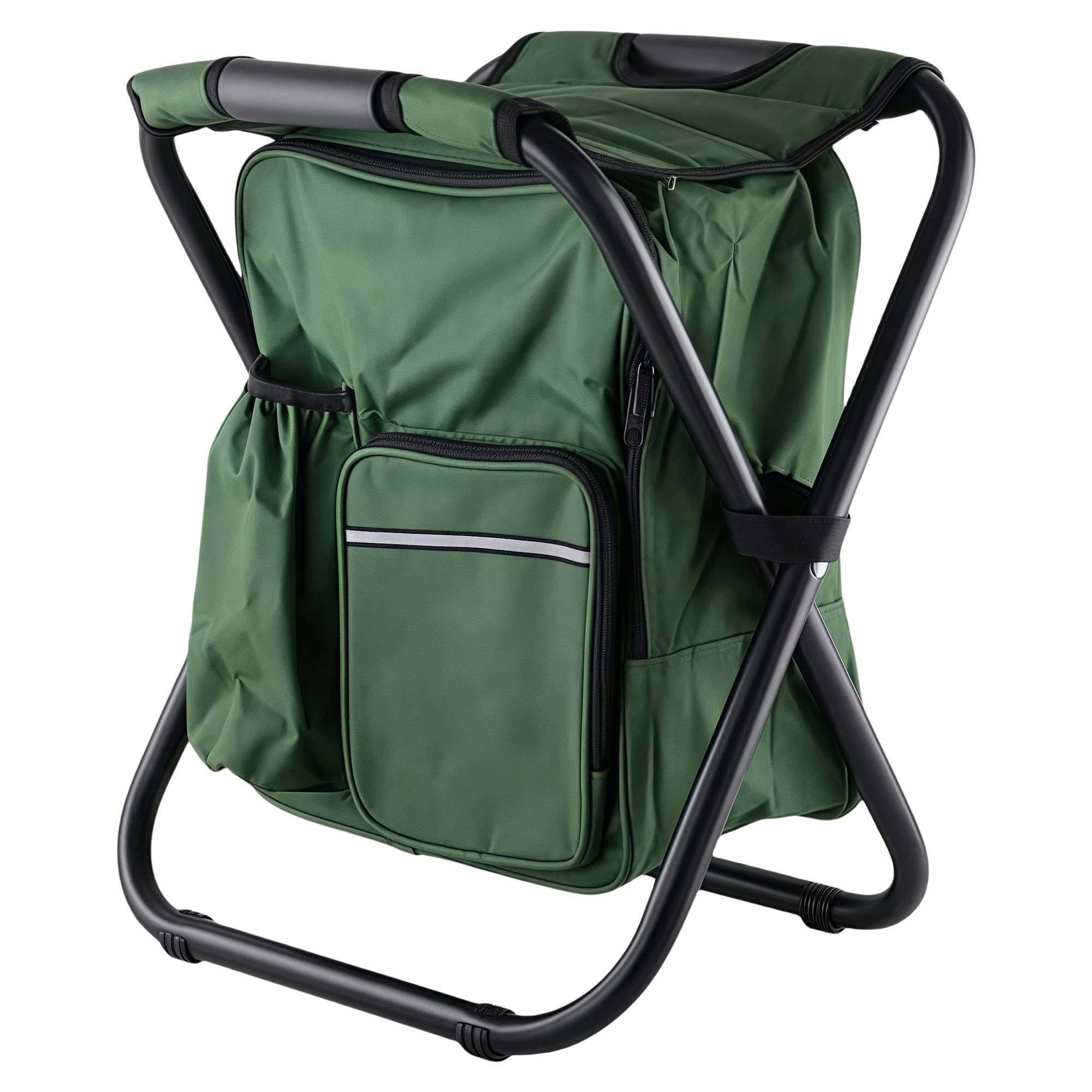Portable Outdoor Camping Folding Stool with Insulated Cooler Bag, Backpack Design 1