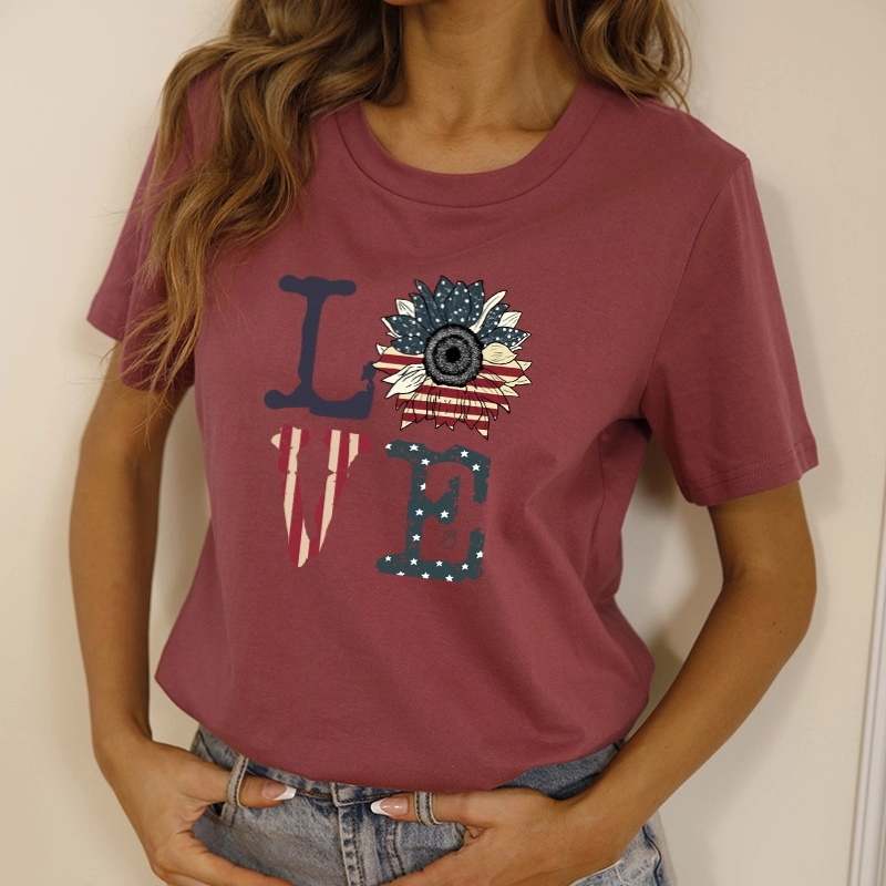 Women American Flag Graphic Short Sleeve Round Neck T-shirt 8
