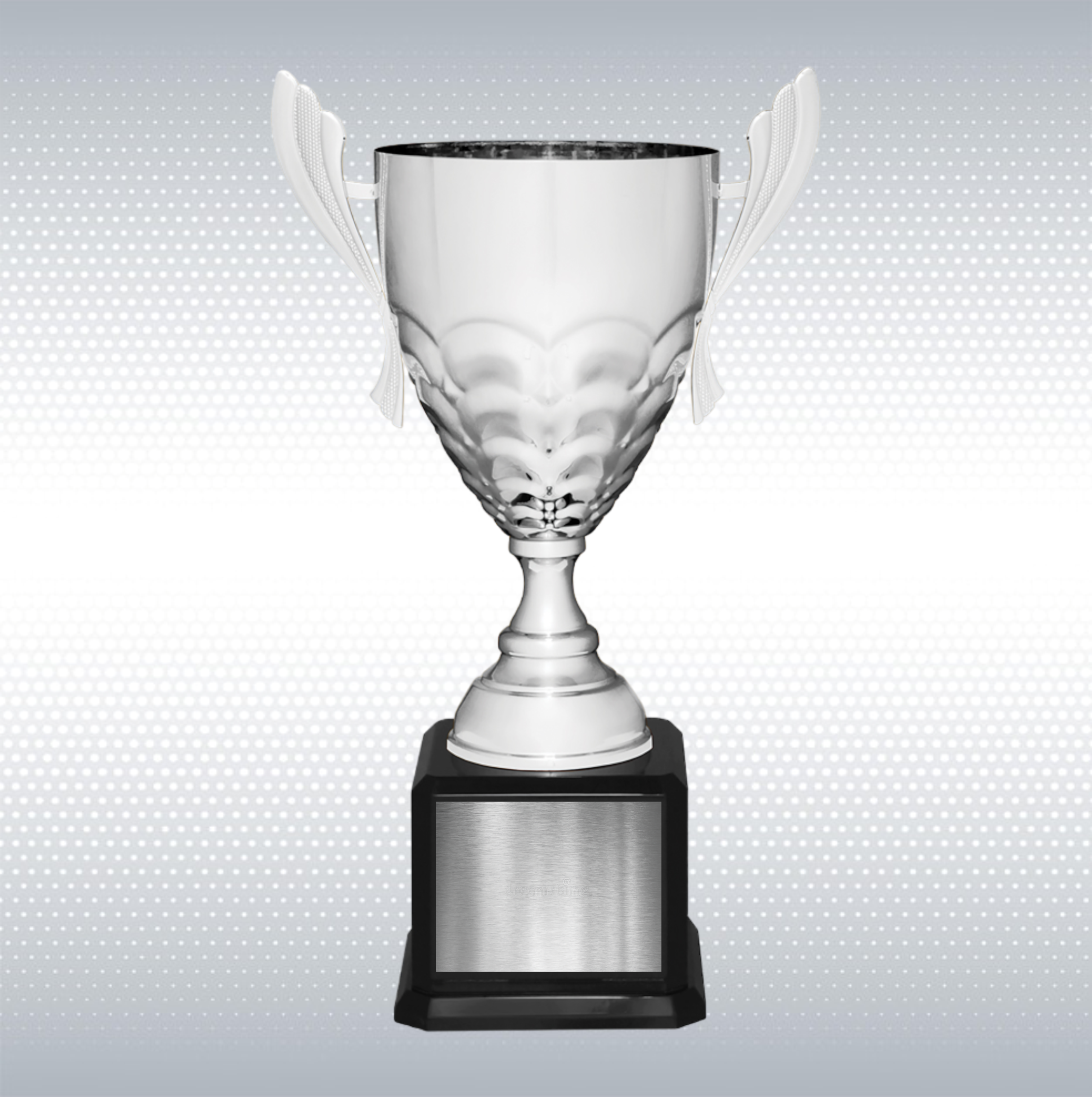 21" Silver Completed Metal Cup Trophy on Black Royal Piano Finish Base 2