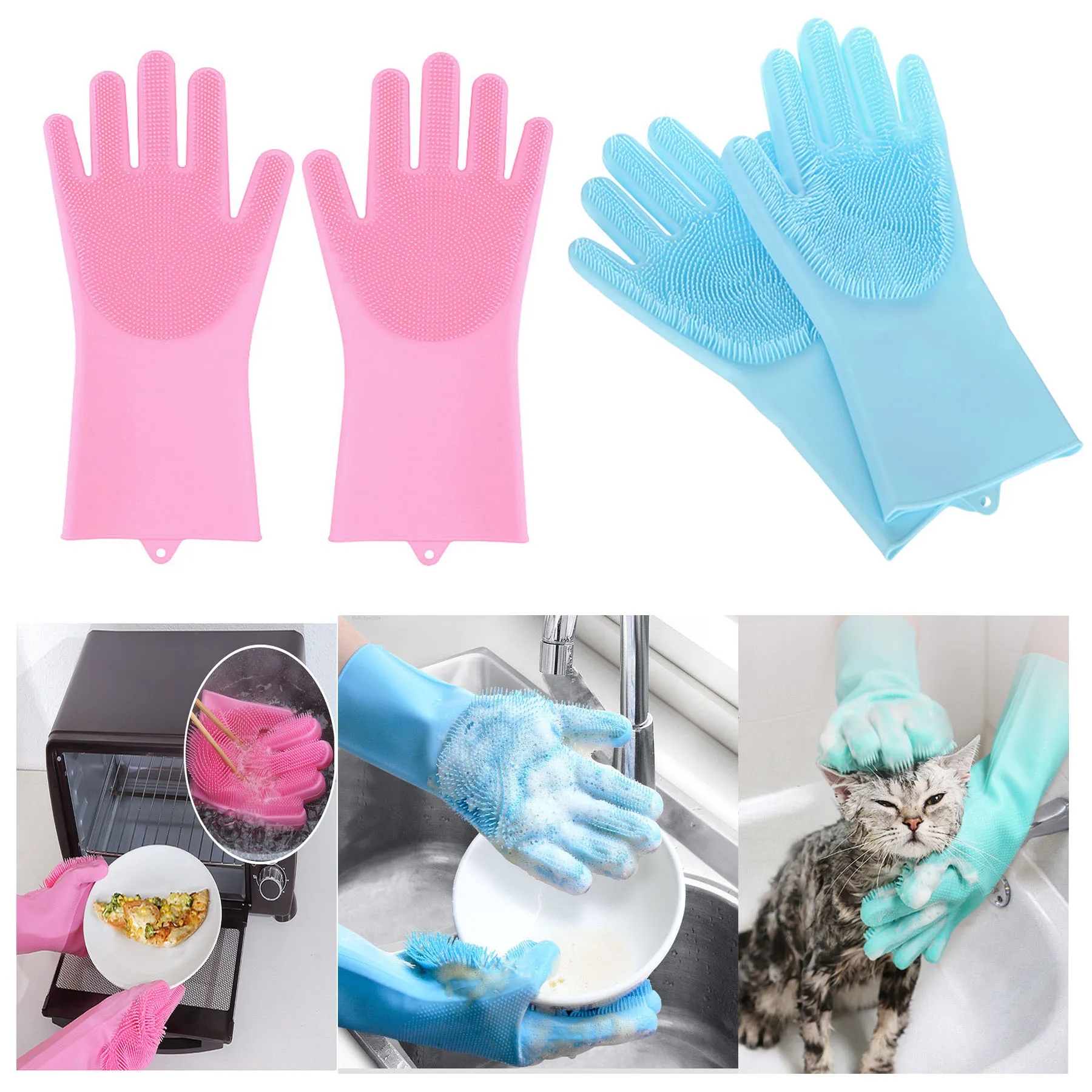 Heat Resistant Scrubber Household Silicone Gloves 4