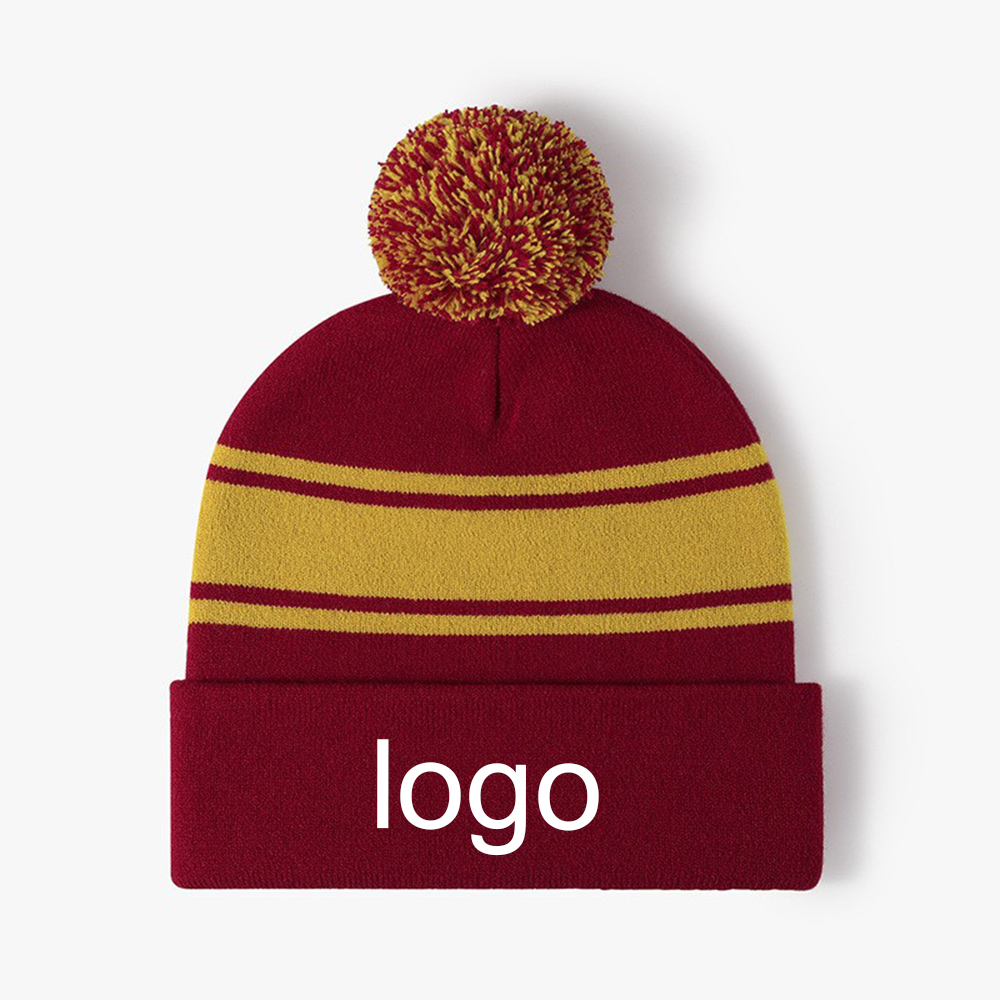 Stripped Pom Beanie with Cuff 2