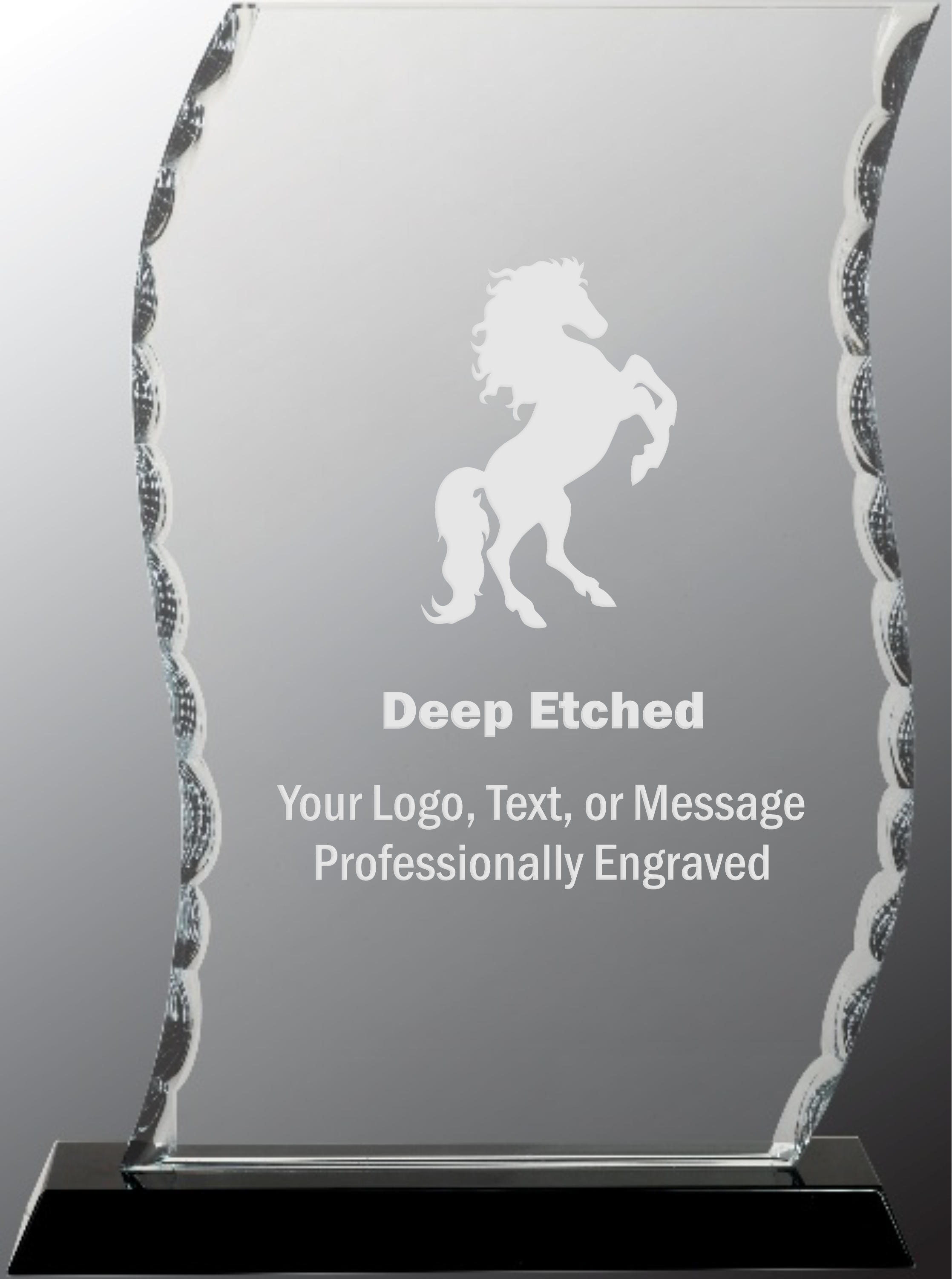 9 1/2" Scroll Facet Glass Award on Black Base