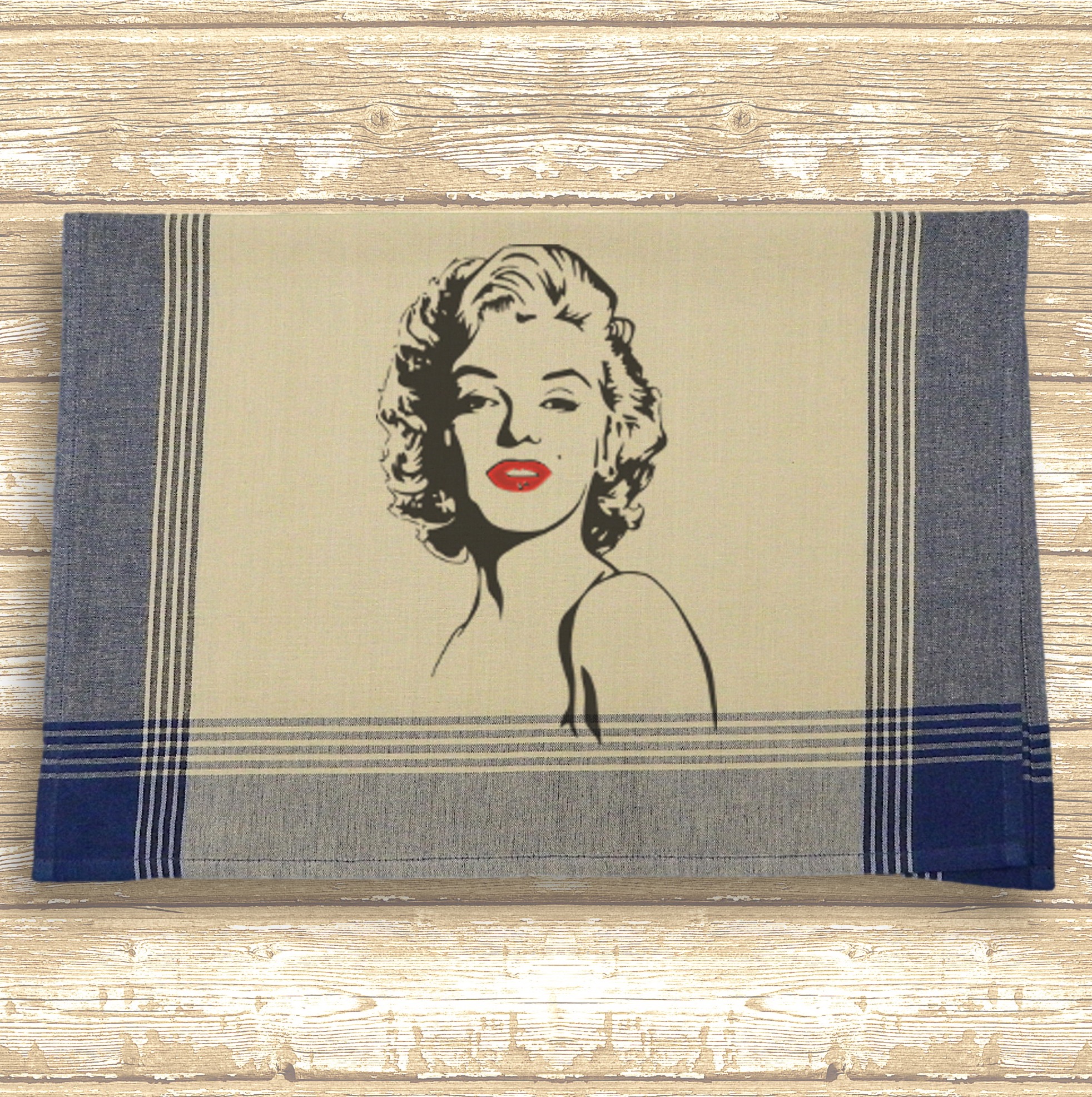 Navy/Tea Dyed Plaid Kitchen Towel with Custom Print 3