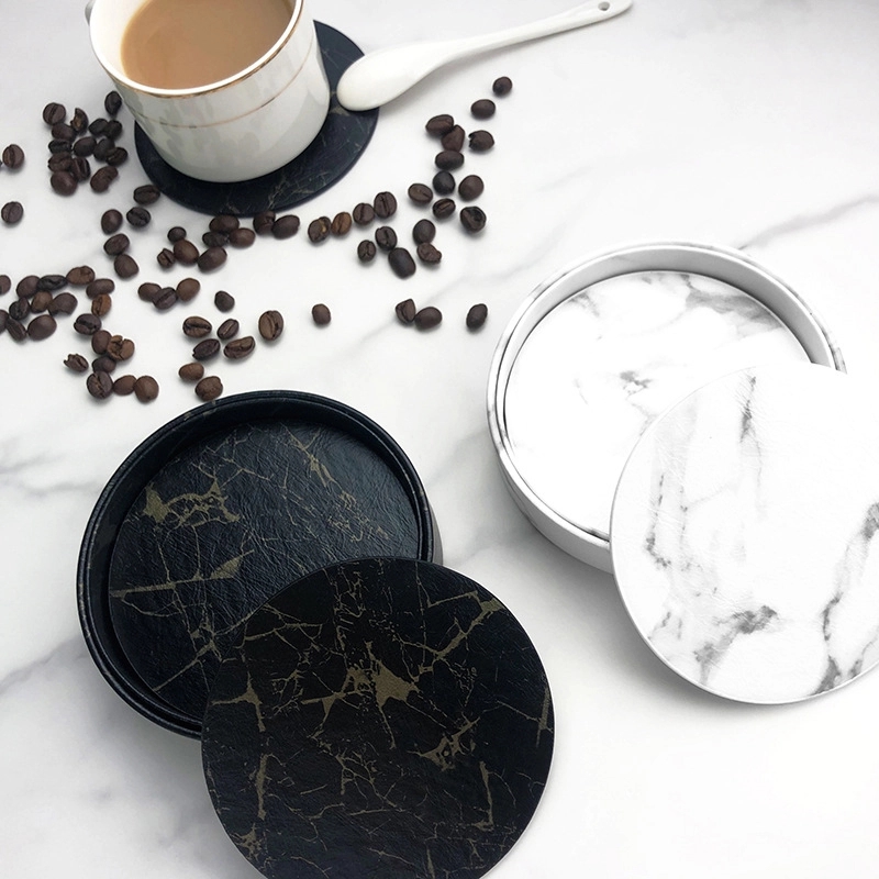 Custom 6 PCS Premium PU Leather Coaster 8
