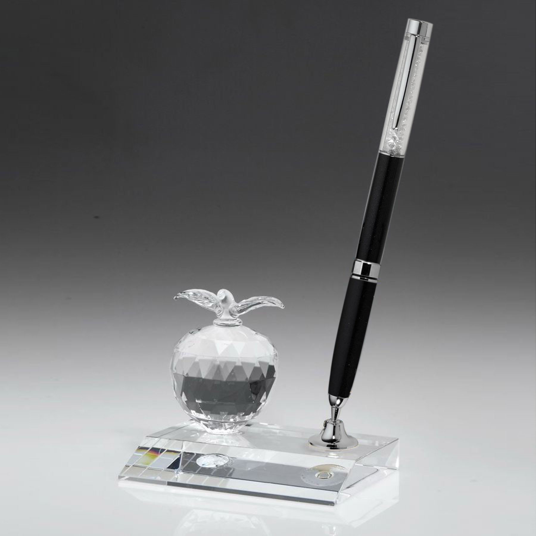 Desktop, Award-Crystal Apple Pen Set w/ Black Ballpoint Pen_D698CA 1