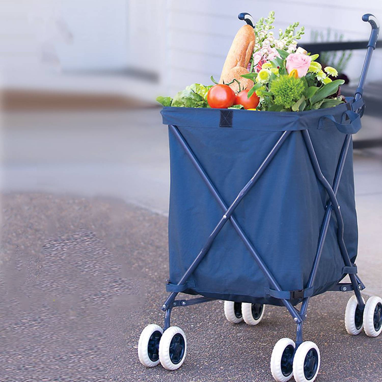 Folding Wheeled Shopping Cart w/ Removable Canvas Bag 5