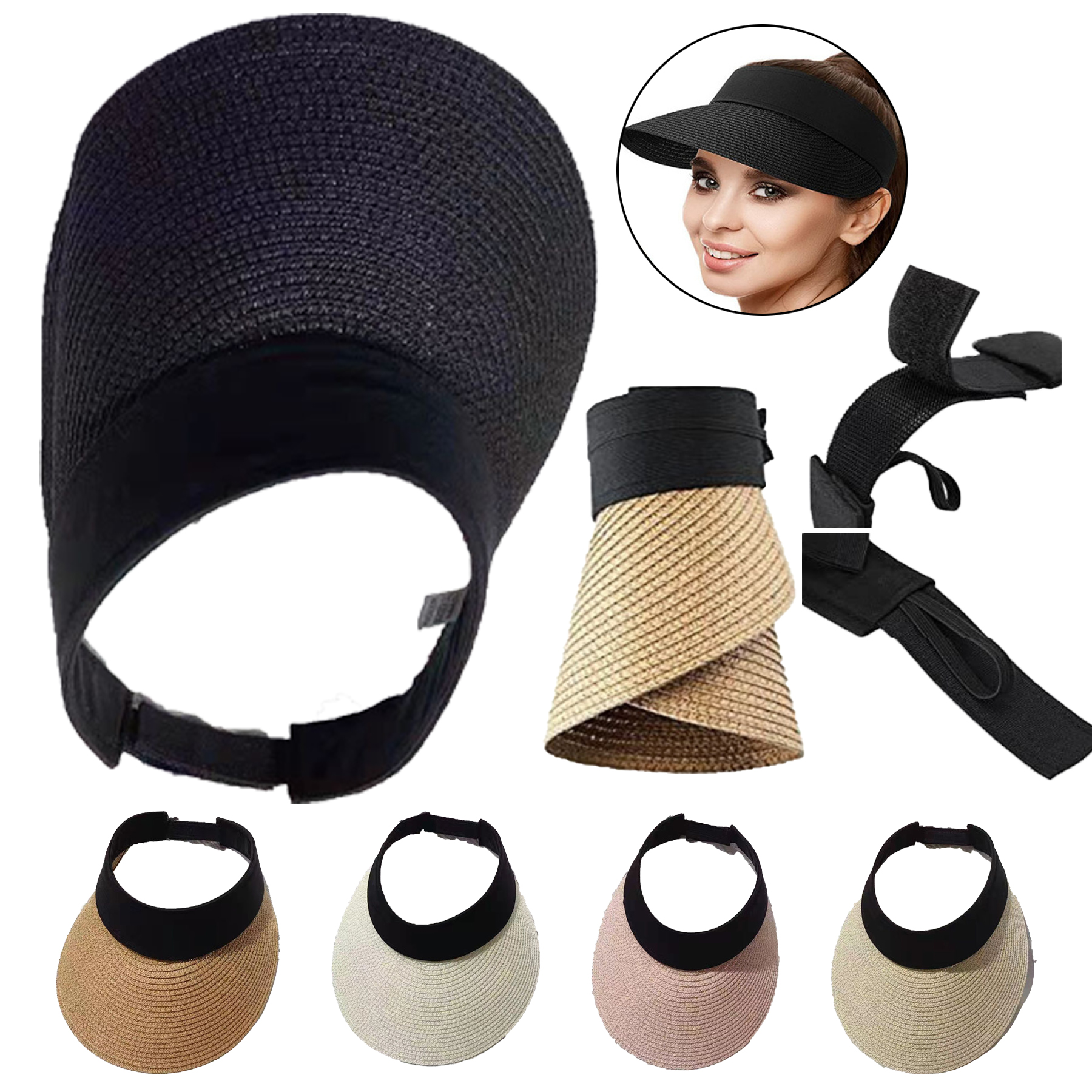 Women Straw Sun Visor Hat Wide Brim 2
