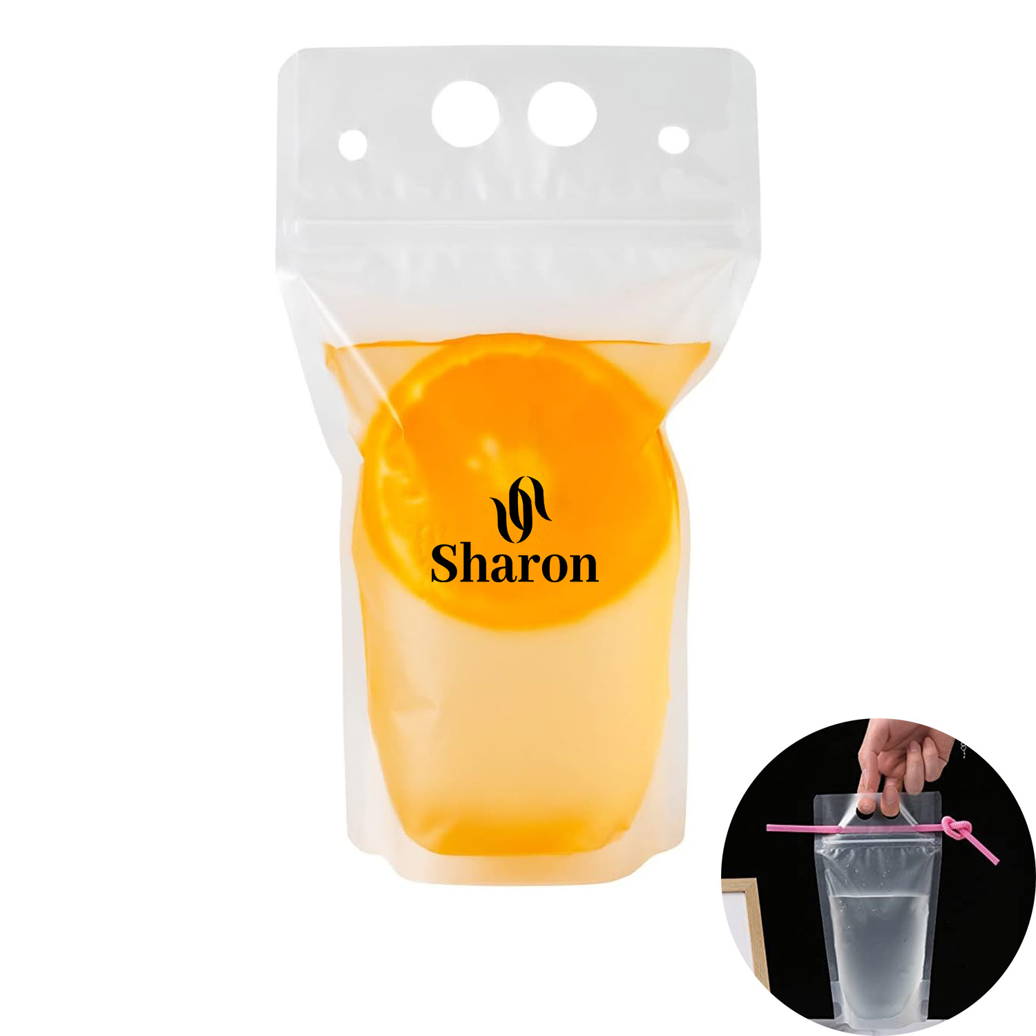 25oz Hand-held Closable Zipper Drinking Pouches With Straw 2
