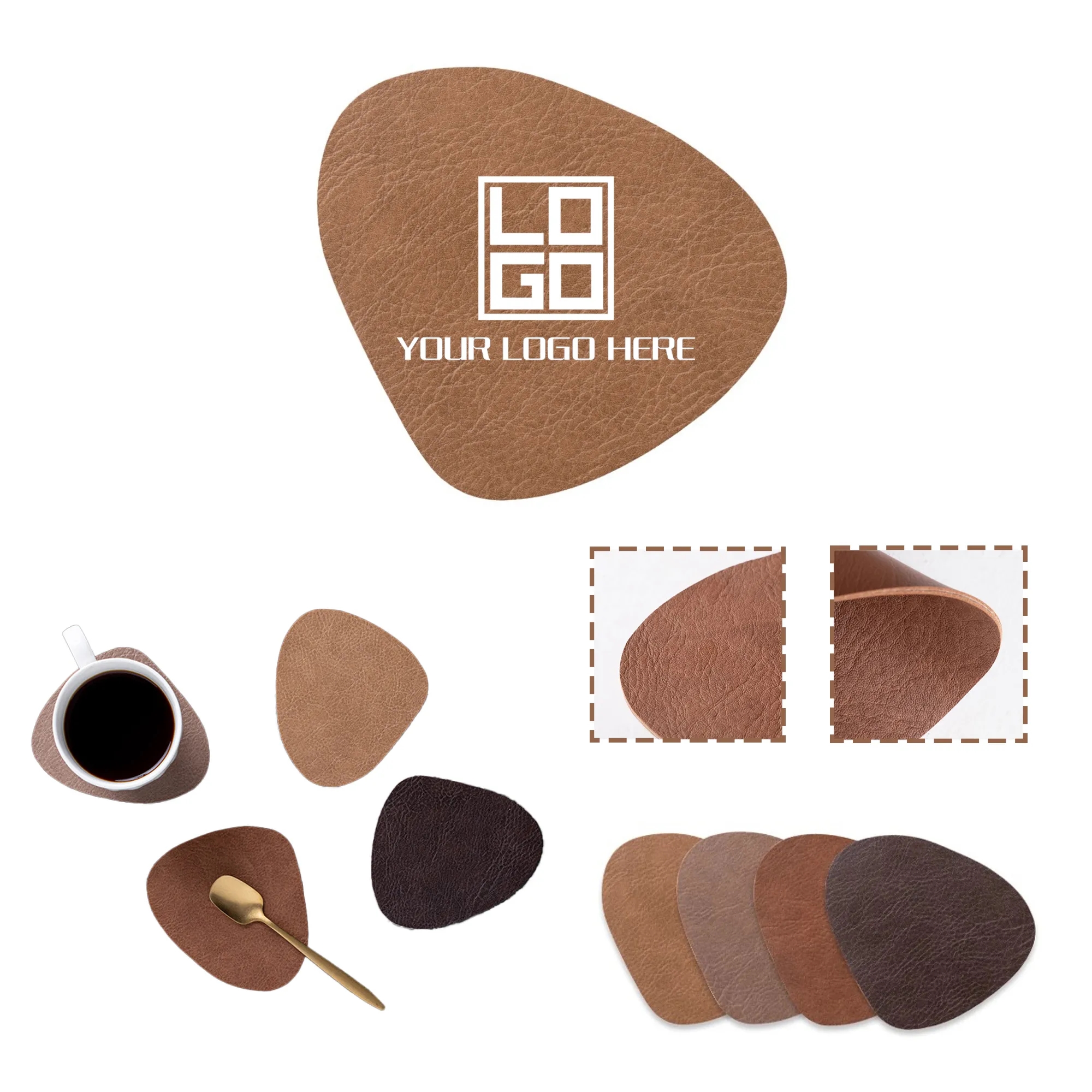Teardrop PU Leather Insulated Coaster MOQ50pcs 4