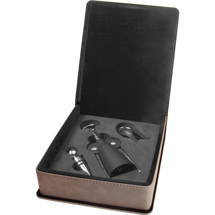 Gray Leatherette 3-Piece Wine Tool Set 2