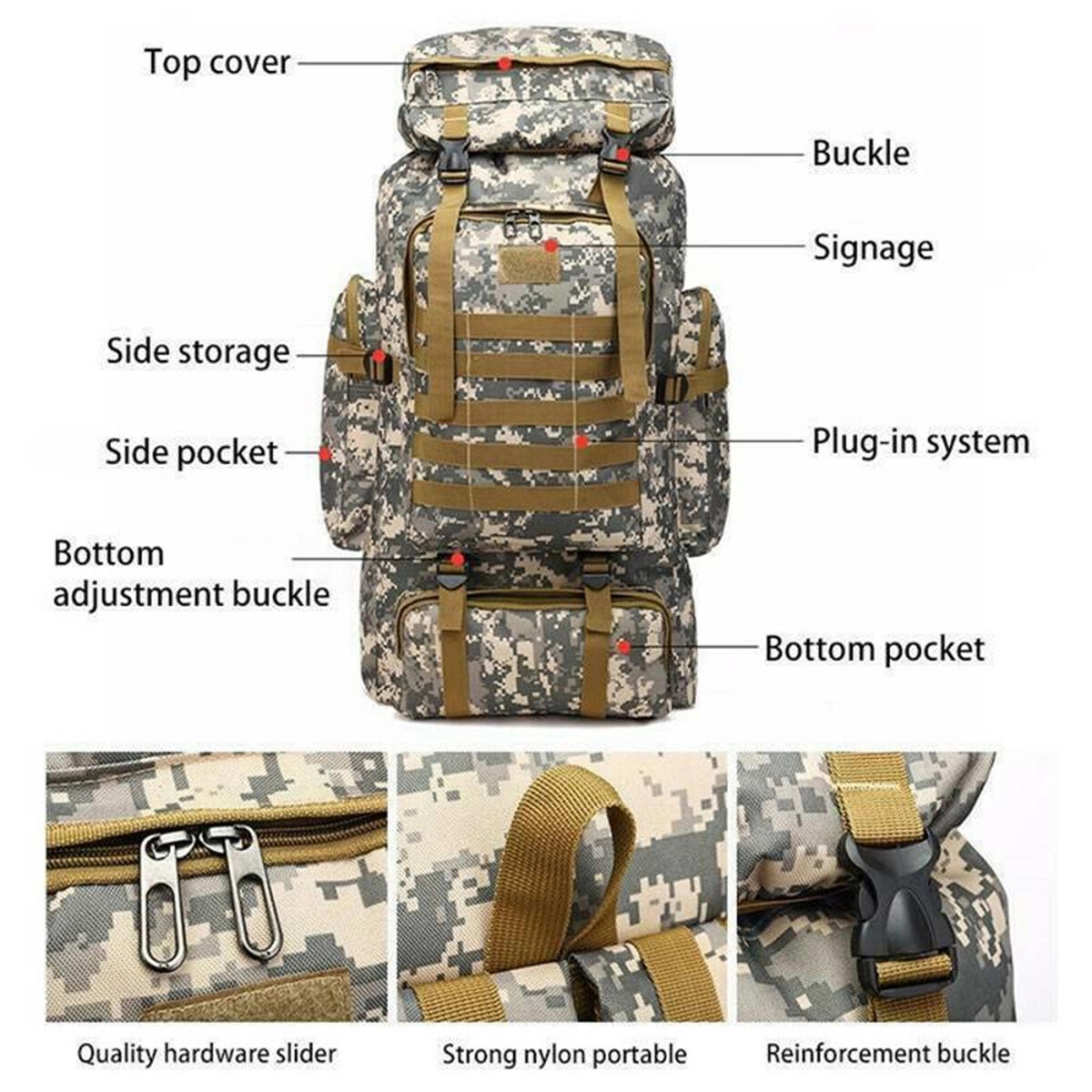 80L Outdoor Camping Tactical Backpack 5