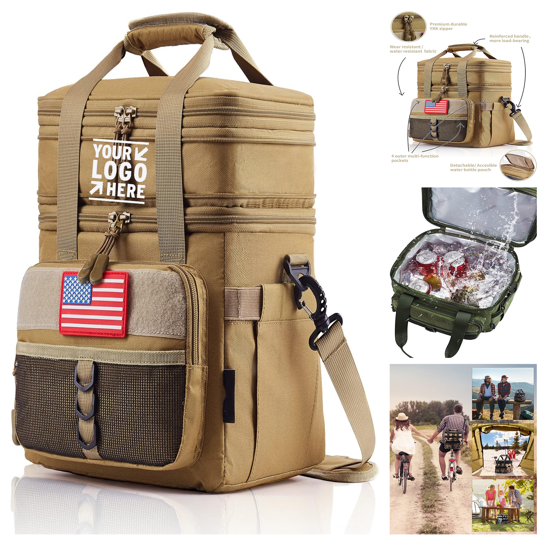 Men Tactical Double Deck Expandable Insulated Large Durable Leakproof Thermal Cooler Lunch Bag