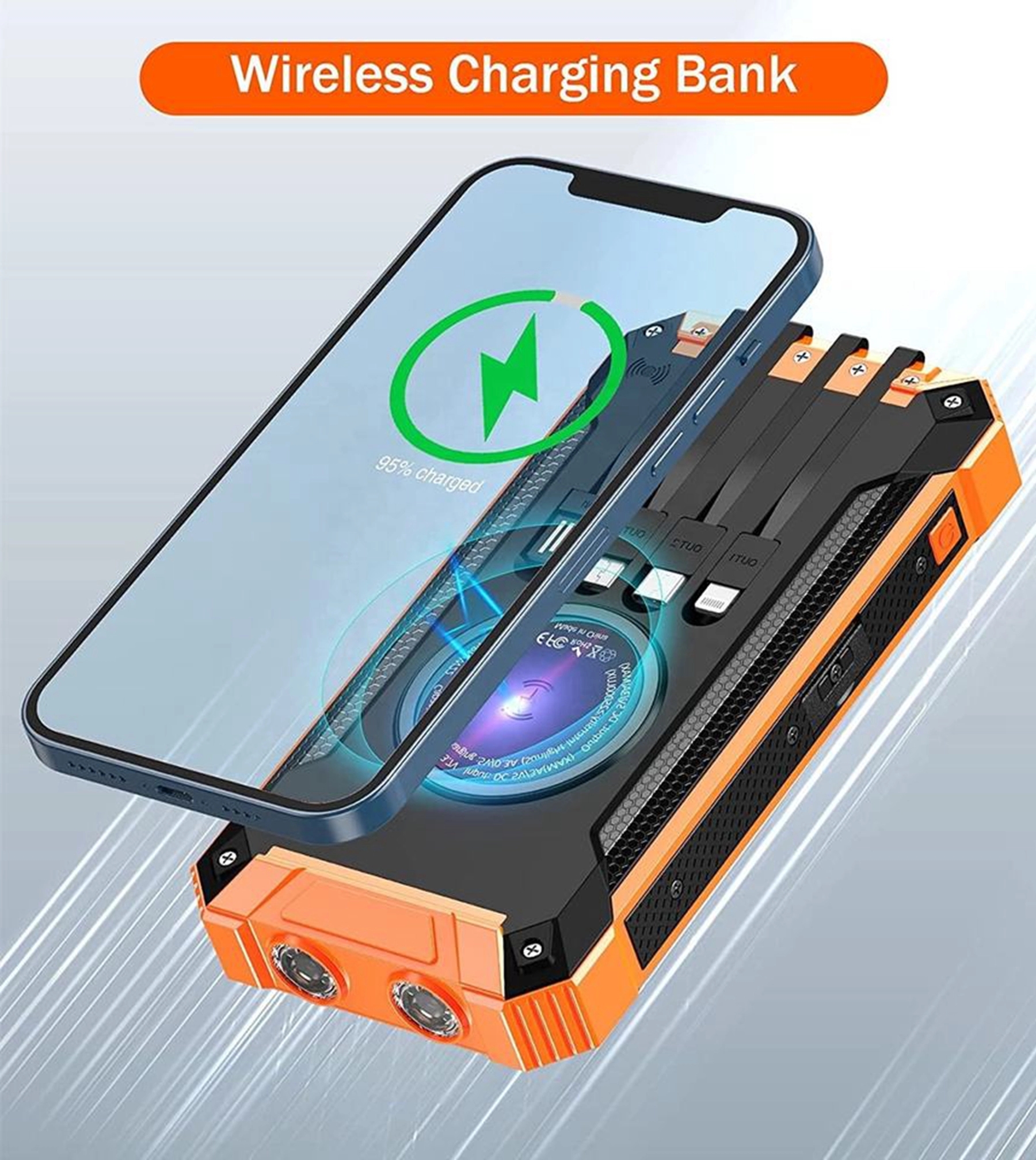 20000 mAh Solar Wireless Power Bank Charger with Cable 9