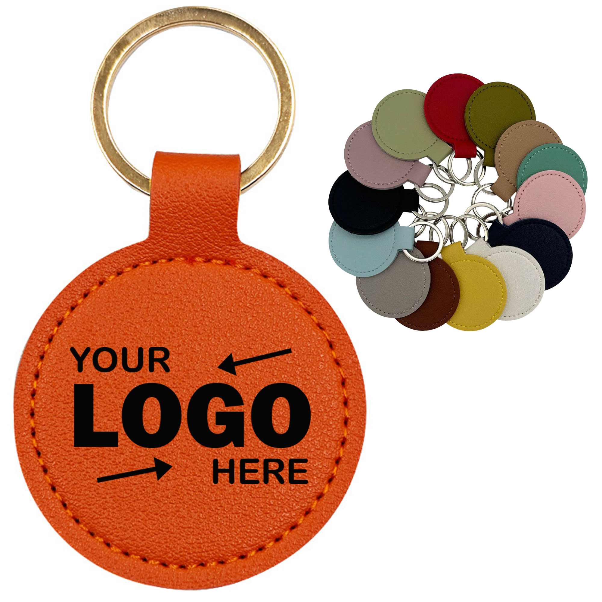 Exquisite Round PU Leather Keychain Pendant with Customizable Design 1